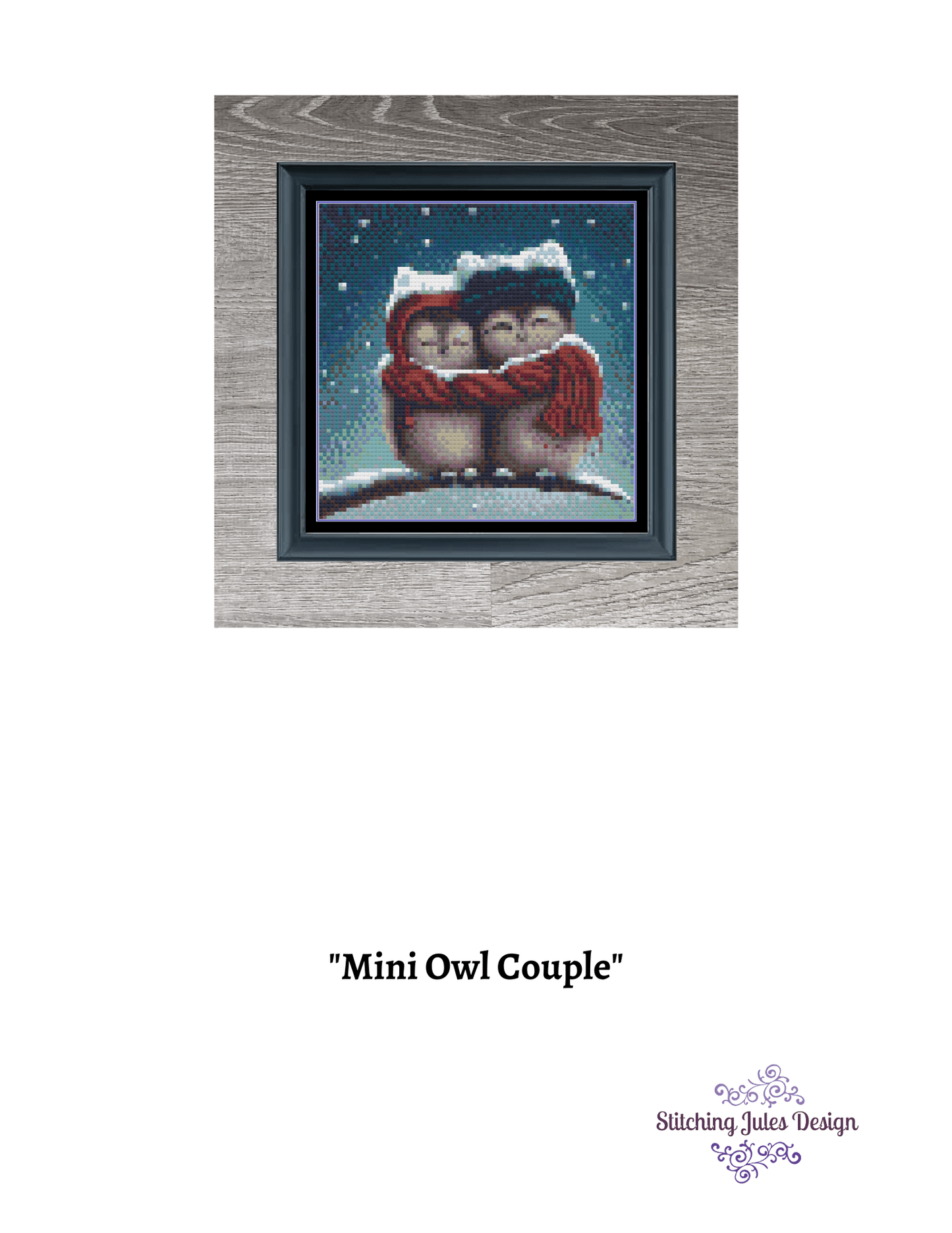 Stitching Jules Design Cross Stitch Pattern Miniature Pattern - Owl Couple At Night Sleeping Owls Cross Stitch Embroidery Needlepoint Pattern PDF Download