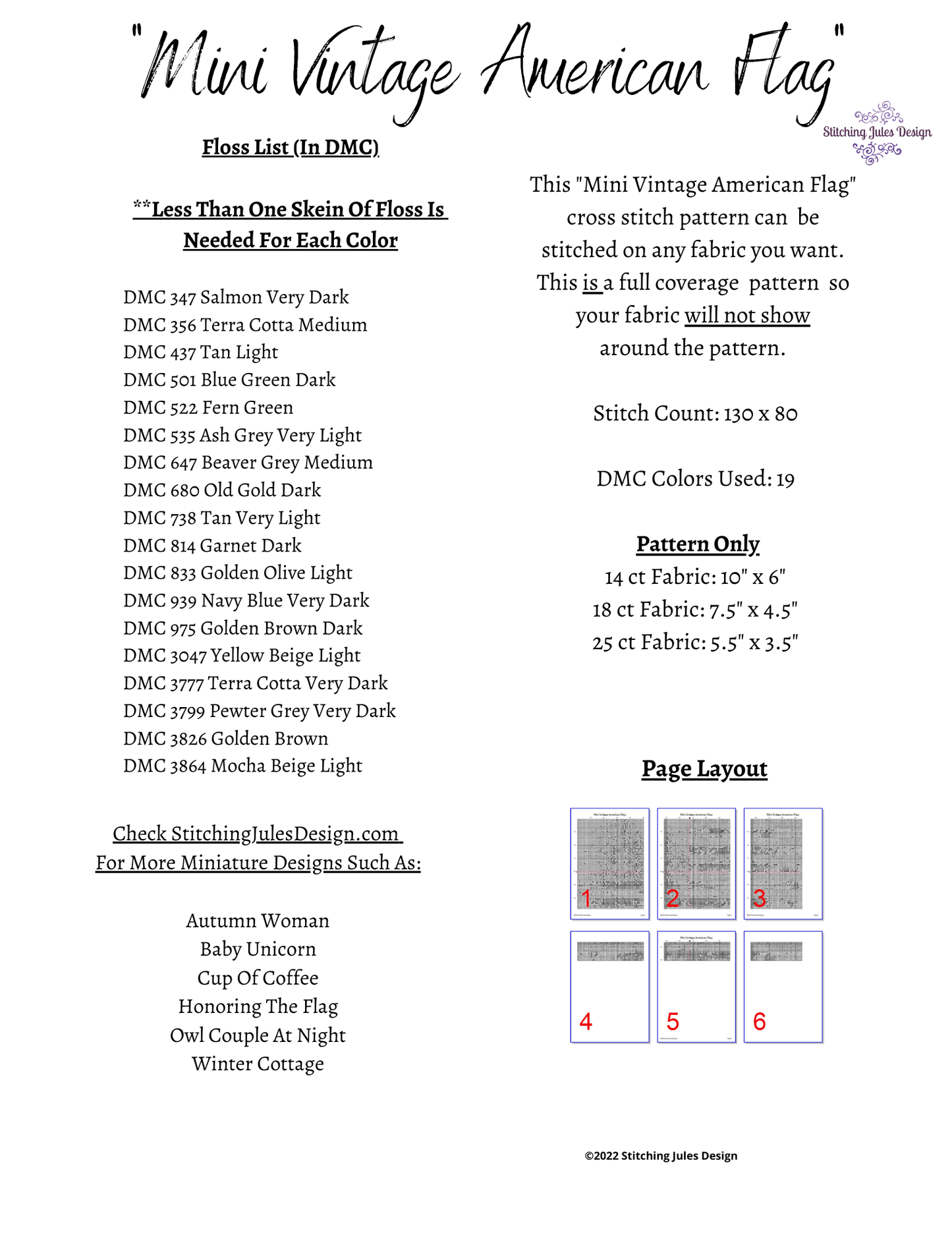 Stitching Jules Design Cross Stitch Pattern Miniature Pattern - Vintage American Flag Cross Stitch Embroidery Needlepoint Pattern PDF Download
