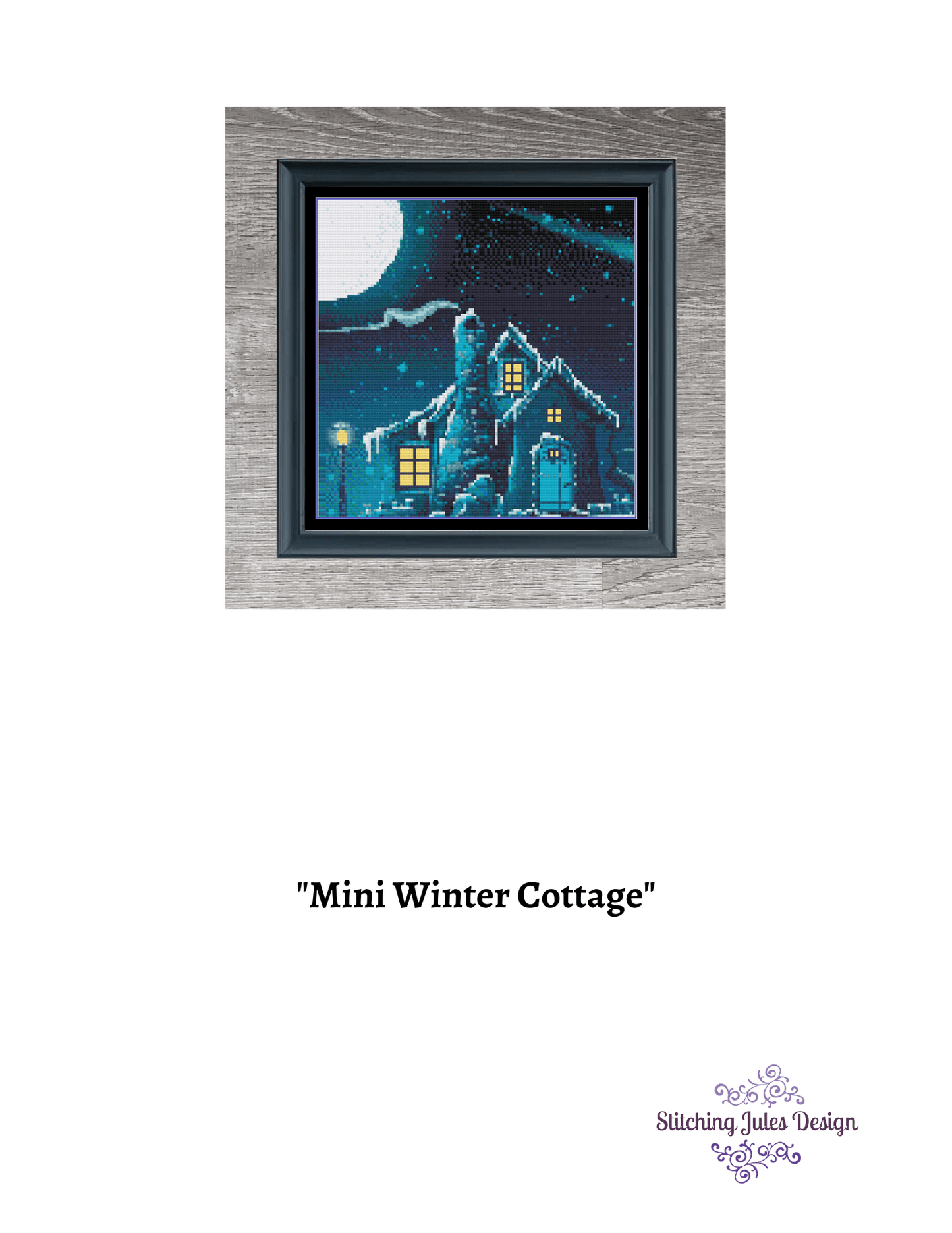 Stitching Jules Design Cross Stitch Pattern Miniature Pattern - Winter Cottage Snowing Cross Stitch Embroidery Needlepoint Pattern PDF Download