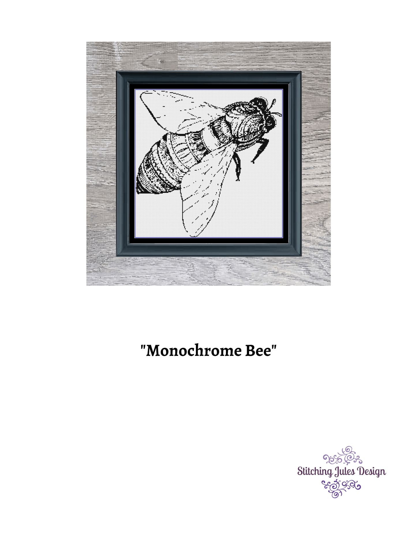 Stitching Jules Design Cross Stitch Pattern Monochrome Honey Bee Cross Stitch Pattern Instant PDF Download
