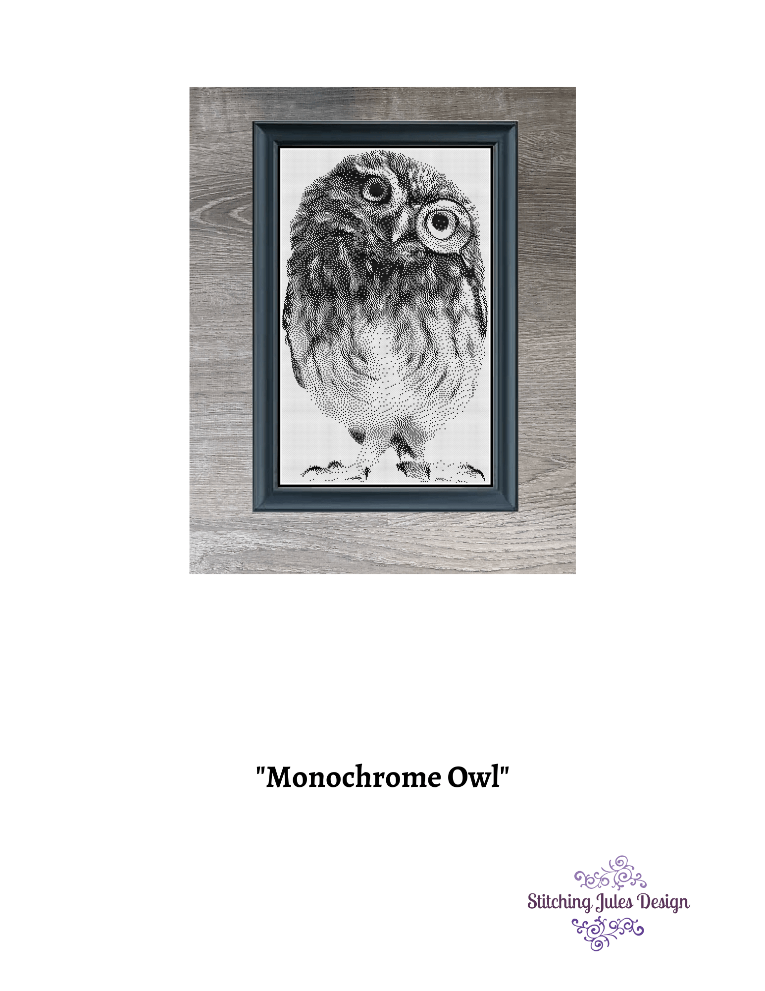 Stitching Jules Design Cross Stitch Pattern Monochrome Owl Animal Cross Stitch Embroidery Needlepoint Pattern PDF Ready For Instant Download