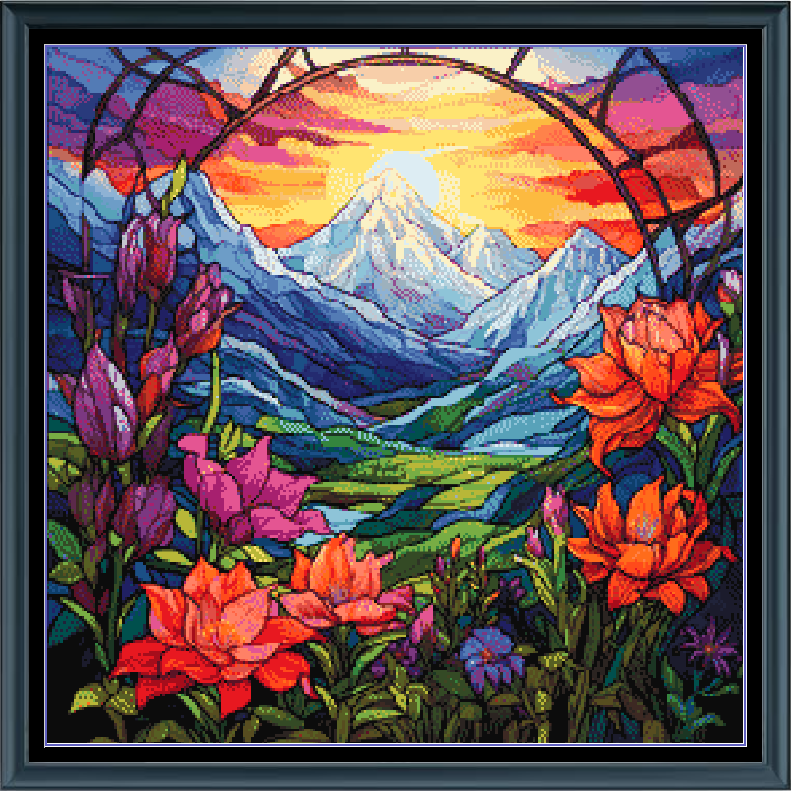 Stitching Jules Design Cross Stitch Pattern Mountain Flowers Landscape Full Coverage Counted Cross Stitch Pattern Digital Download
