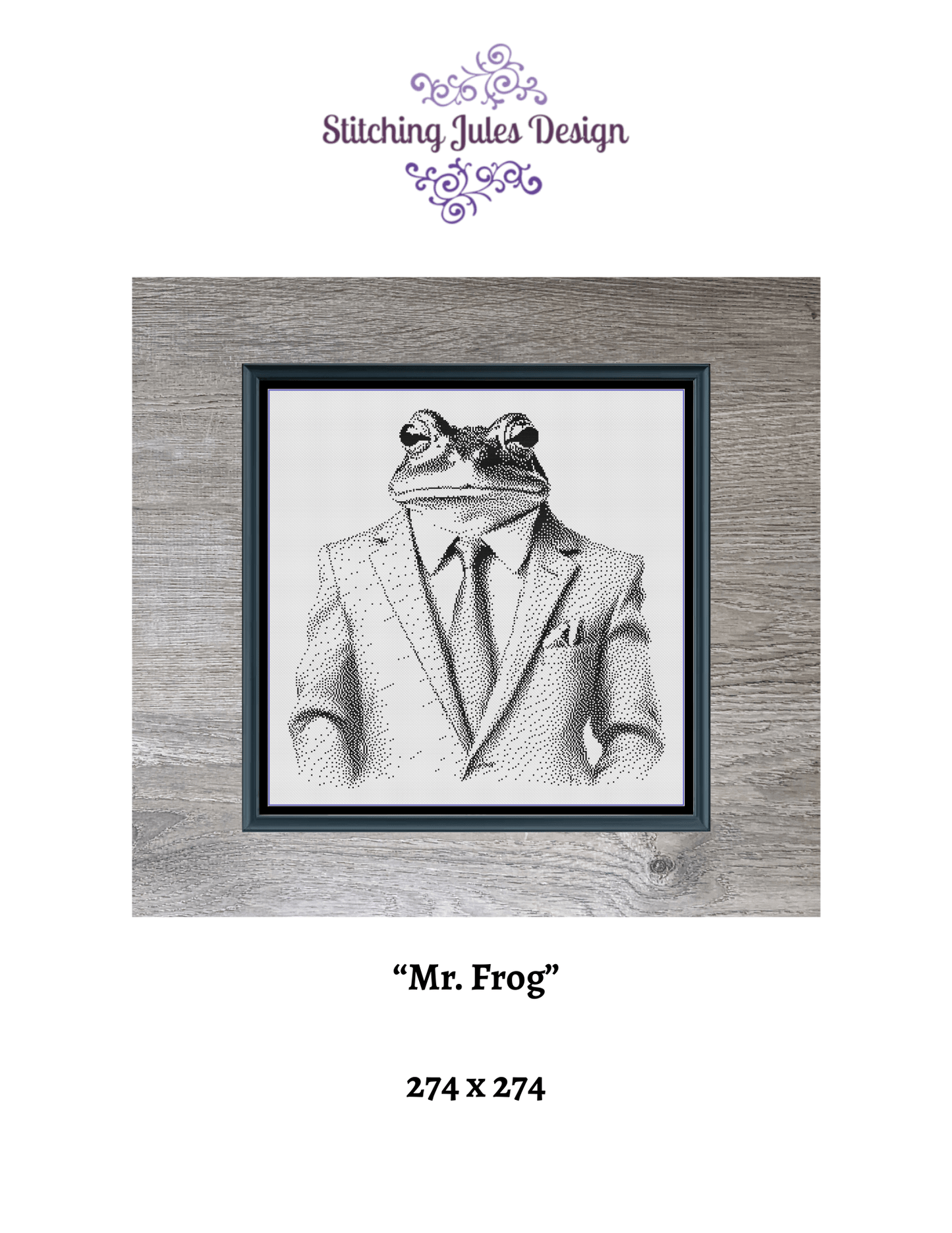 Stitching Jules Design Cross Stitch Pattern Mr. Frog Animal Clothes Funny Monochrome Counted Cross-Stitch Pattern (Digital Download)