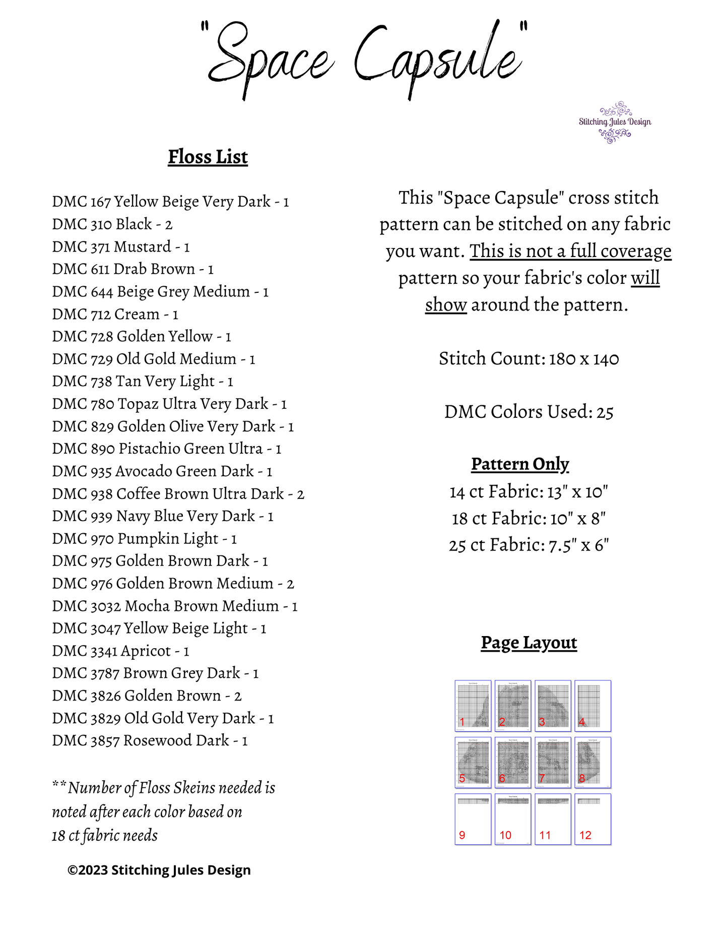 Stitching Jules Design Cross Stitch Pattern NASA Space Capsule Cross Stitch Pattern | Astronaut Cross Stitch Pattern | Physical And Digital PDF Download Pattern Options