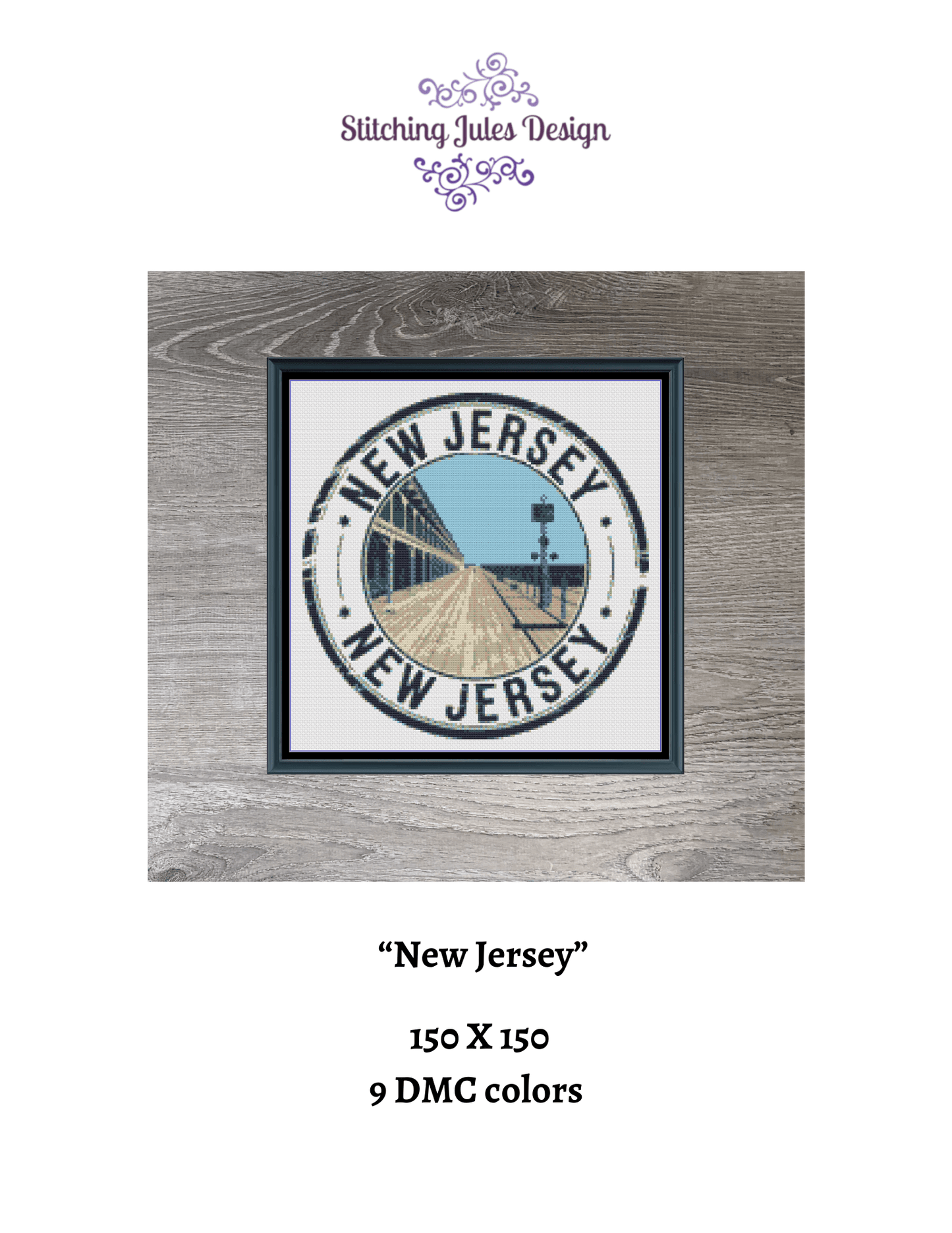 Stitching Jules Design Cross Stitch Pattern New Jersey Boardwalk Atlantic City US State Counted Cross Stitch Pattern | Instant Download PDF