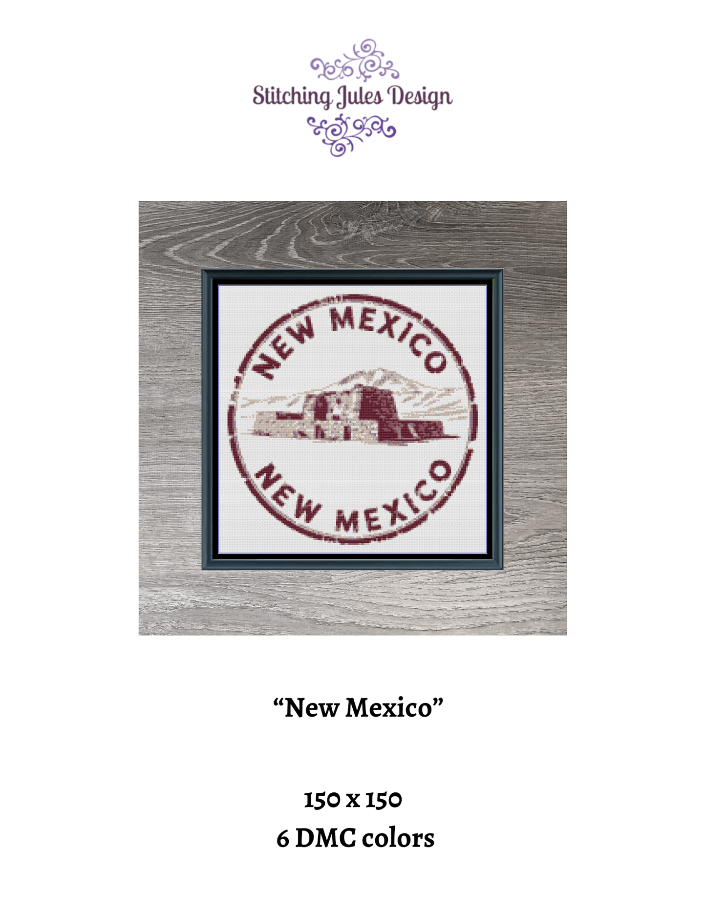 Stitching Jules Design Cross Stitch Pattern New Mexico US State Counted Cross Stitch Pattern | Instant Download PDF