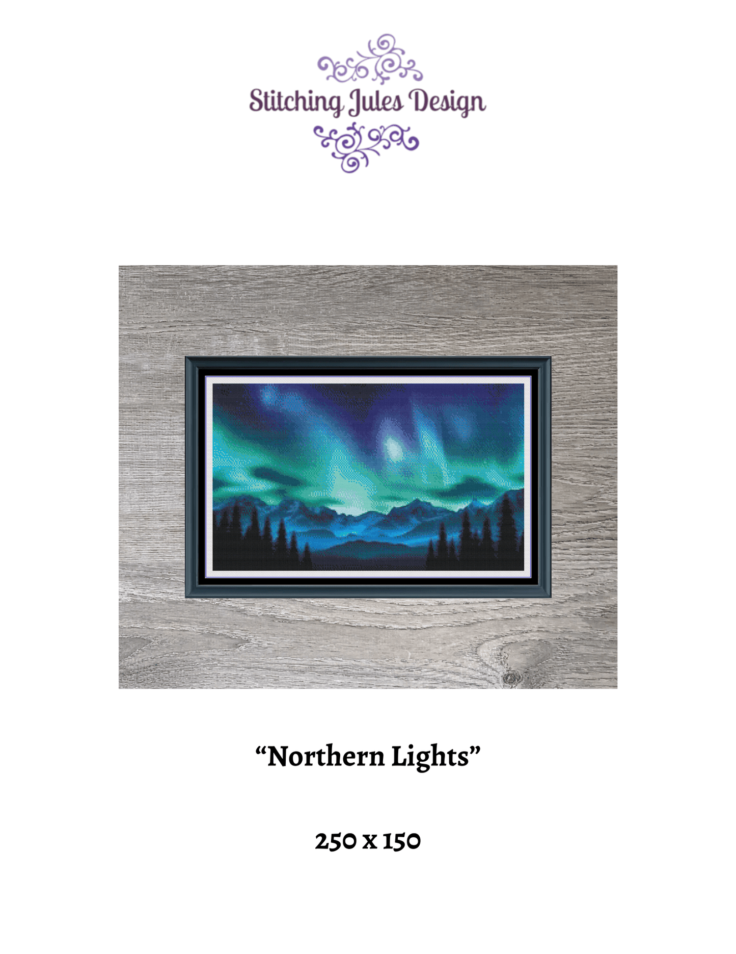Stitching Jules Design Cross Stitch Pattern Northern Lights Aurora Borealis Full Coverage Counted Cross-Stitch Pattern (Digital Download)