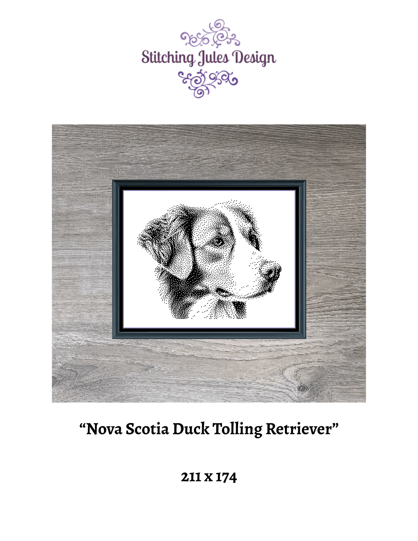 Stitching Jules Design Cross Stitch Pattern Nova Scotia Duck Tolling Retriever Dog Breed Monochrome Counted Cross-Stitch Pattern (Digital Download)