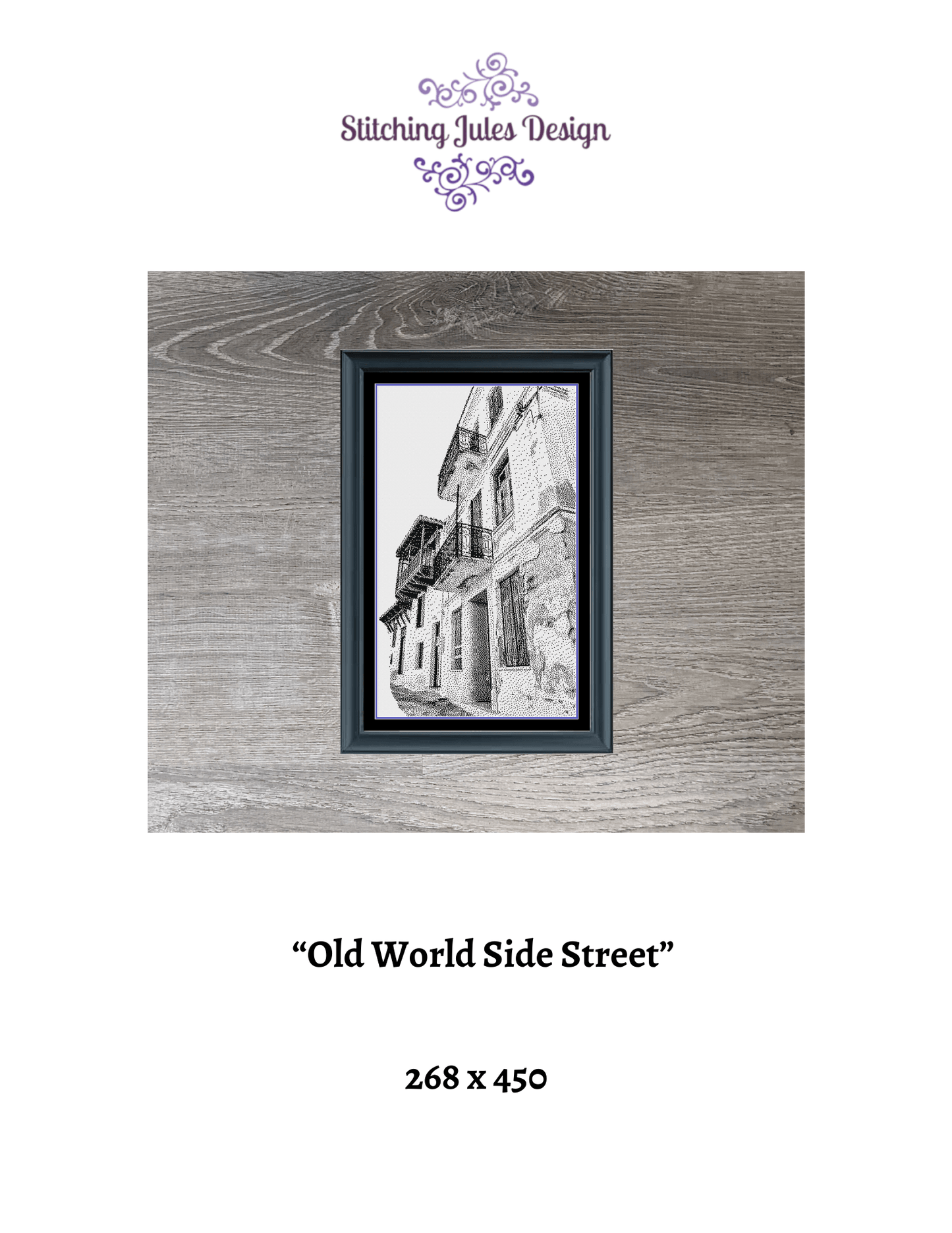 Stitching Jules Design Cross Stitch Pattern Old World Street Counted Cross Stitch Pattern | European City | Monochrome | Instant Download PDF