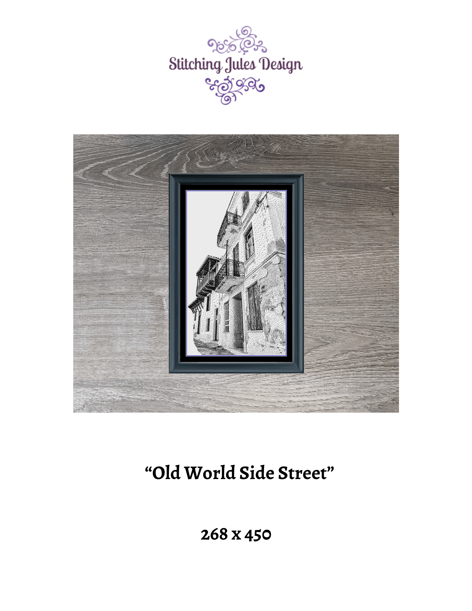 Stitching Jules Design Cross Stitch Pattern Old World Street Counted Cross Stitch Pattern | European City | Monochrome | Instant Download PDF