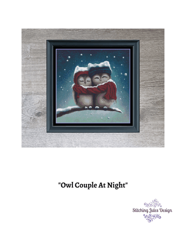 Stitching Jules Design Cross Stitch Pattern Owl Couple At Night Sleeping Owls Cross Stitch Embroidery Needlepoint Pattern PDF Download - Ready For Pattern Keeper
