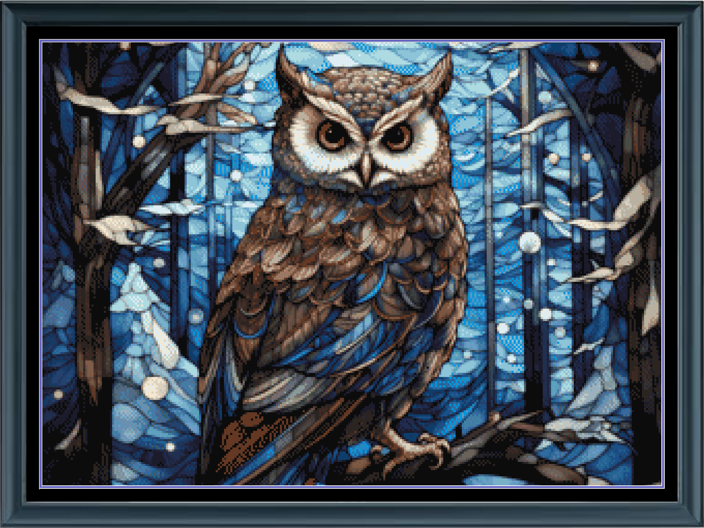 Stitching Jules Design Cross Stitch Pattern Owl Stained Glass Animal Bird Full Coverage Counted Cross Stitch Digital Download
