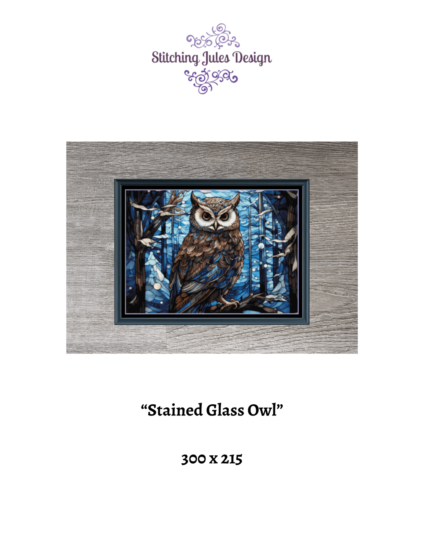 Stitching Jules Design Cross Stitch Pattern Owl Stained Glass Animal Bird Full Coverage Counted Cross Stitch Digital Download