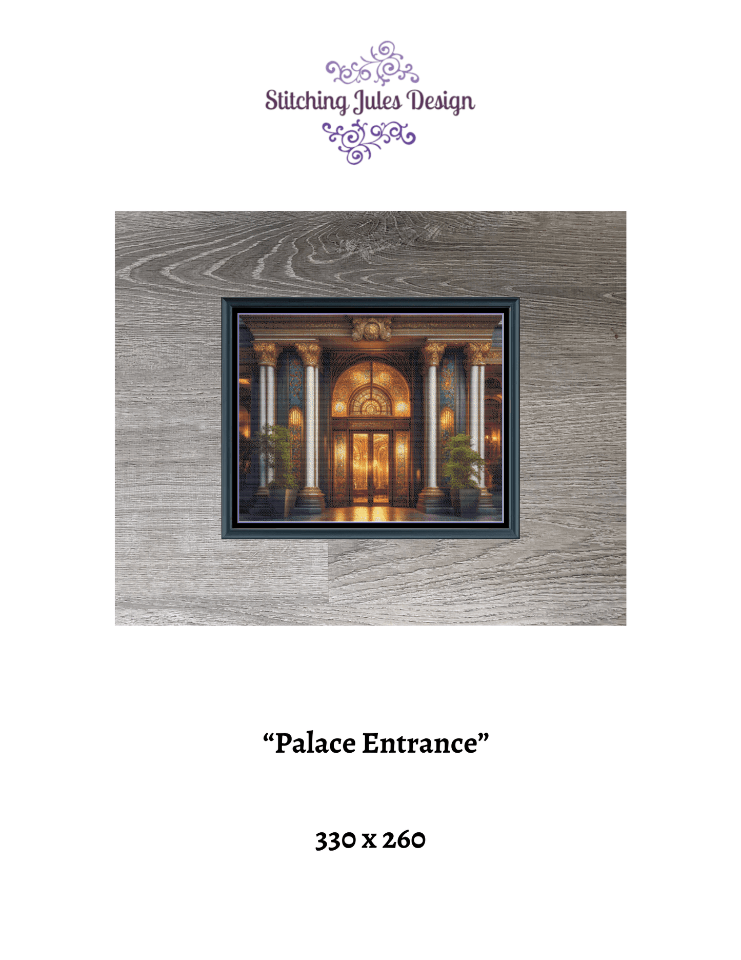 Stitching Jules Design Cross Stitch Pattern Palace Mansion Door Entrance Full Coverage Premium Cross-Stitch Pattern | Instant Download PDF