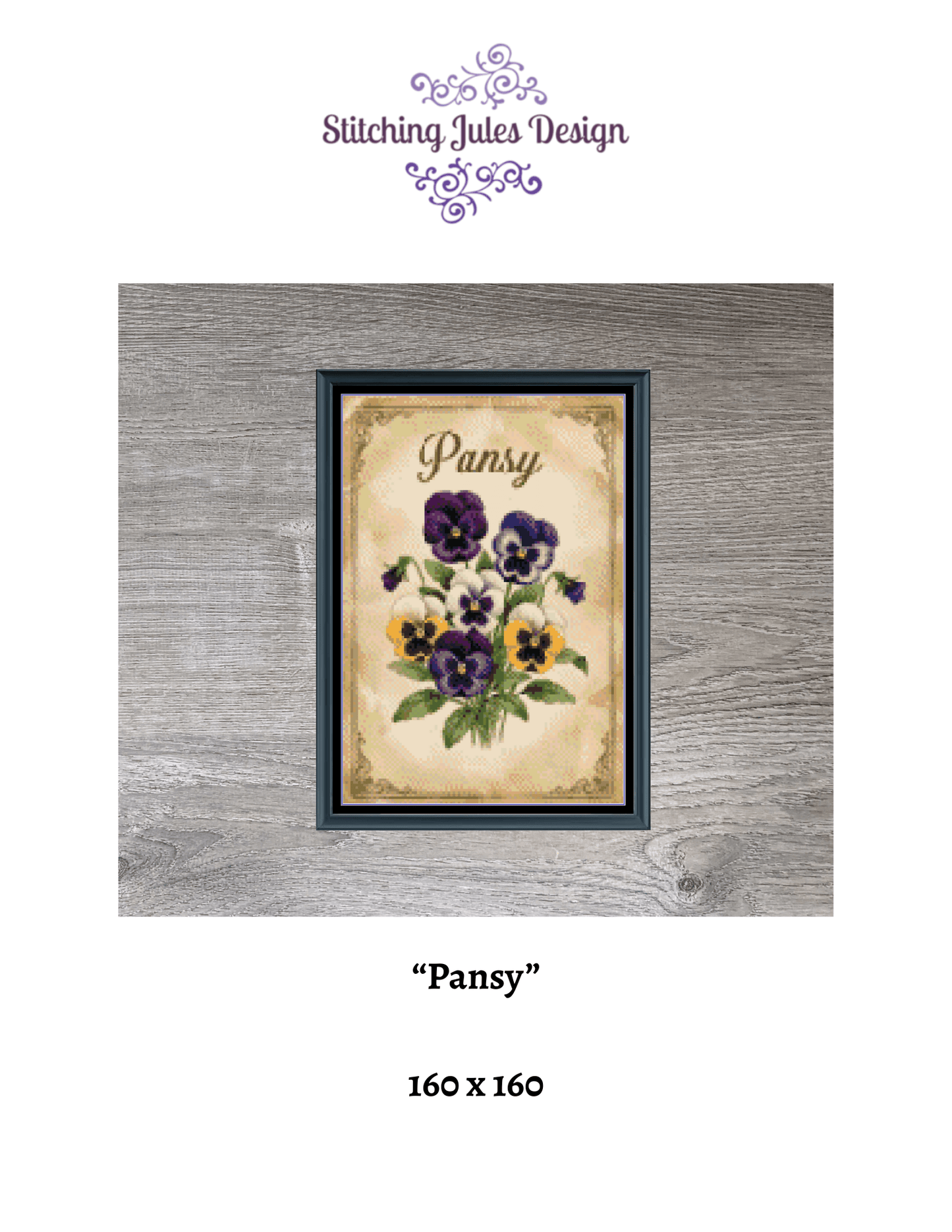 Stitching Jules Design Cross Stitch Pattern Pansy Winter Flower Full Coverage Counted Cross-Stitch Pattern (Digital Download)