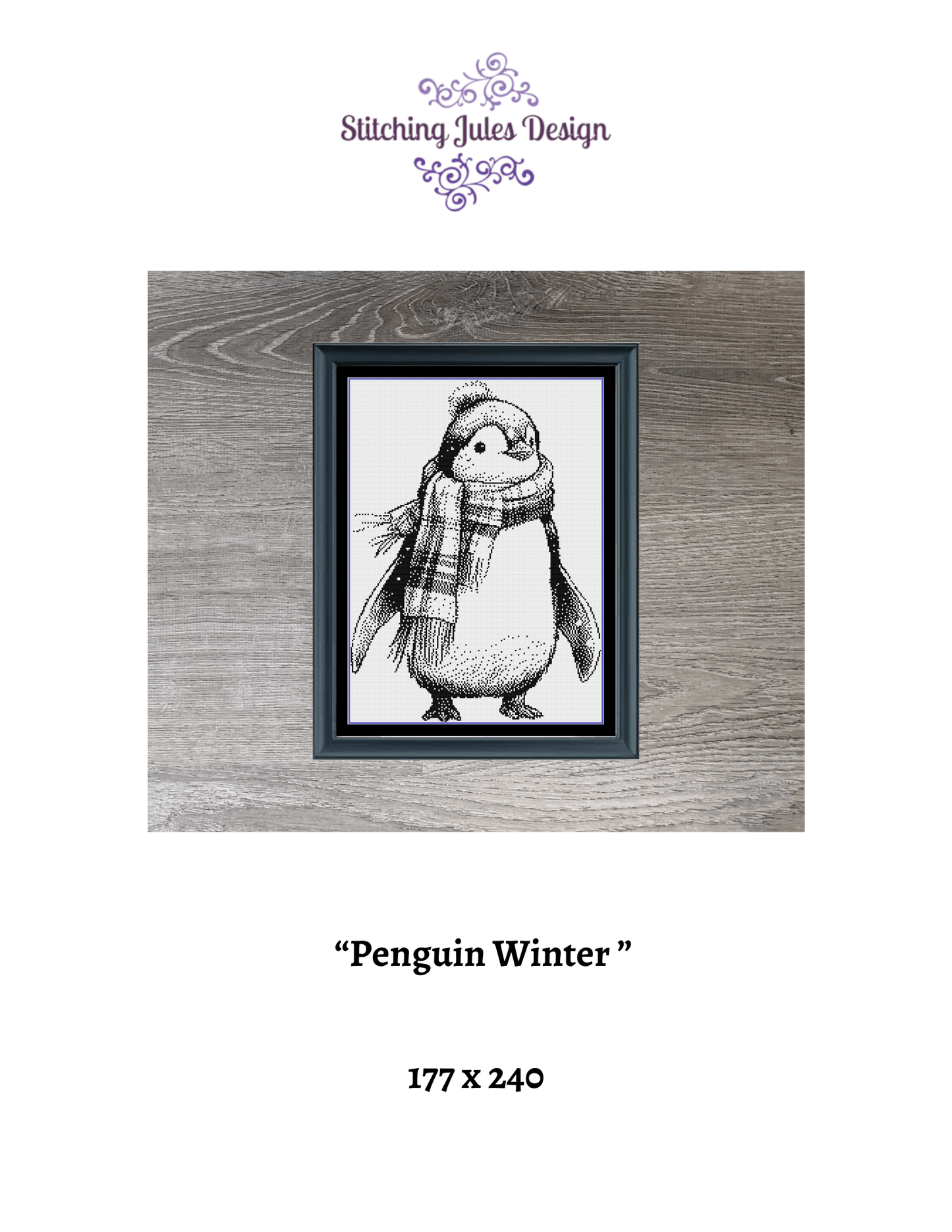 Stitching Jules Design Cross Stitch Pattern Penguin Winter Counted Cross Stitch Pattern | Animal Cross Stitch | Monochrome | Instant Download PDF