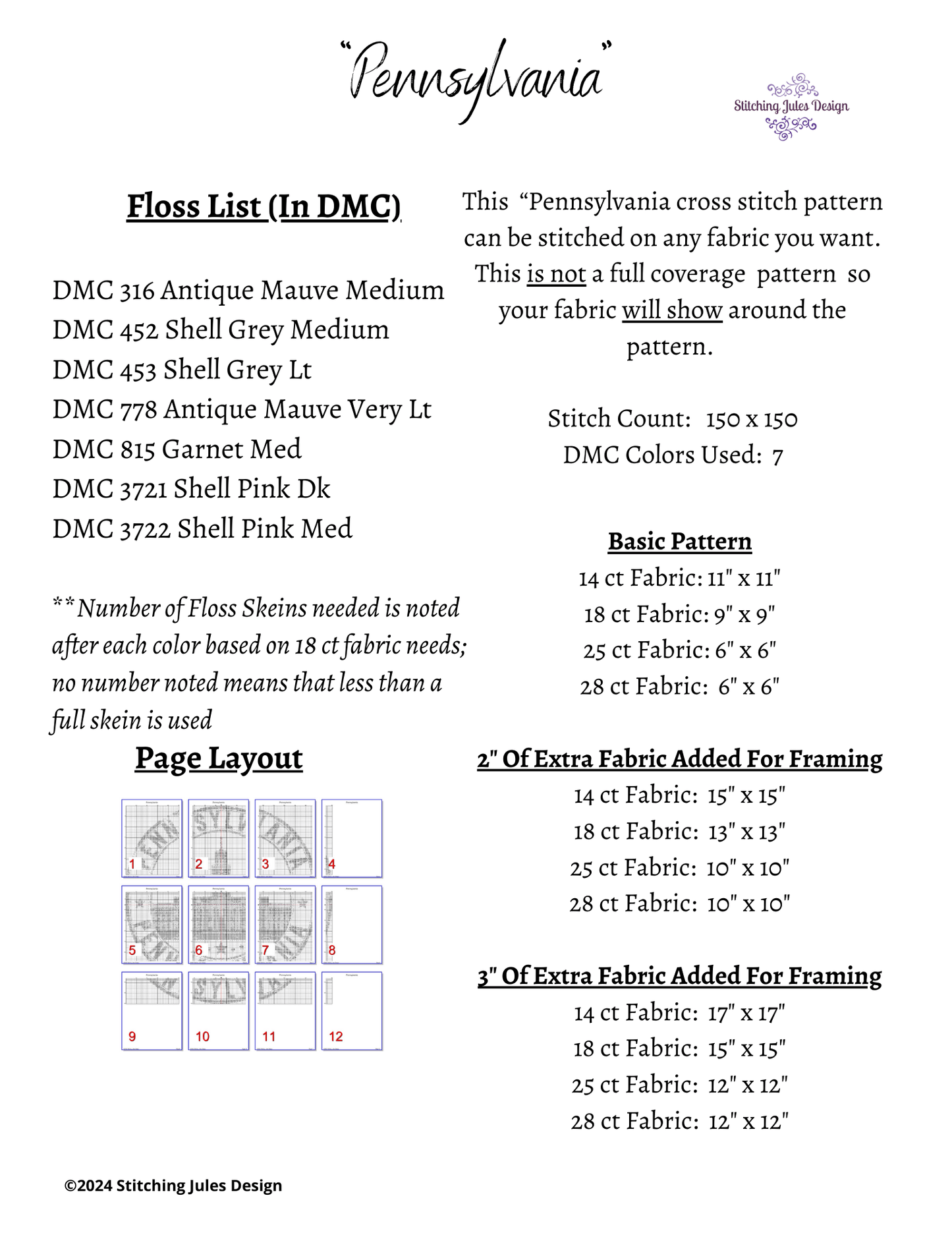Stitching Jules Design Cross Stitch Pattern Pennsylvania US State Counted Cross Stitch Collection | Instant Download PDF