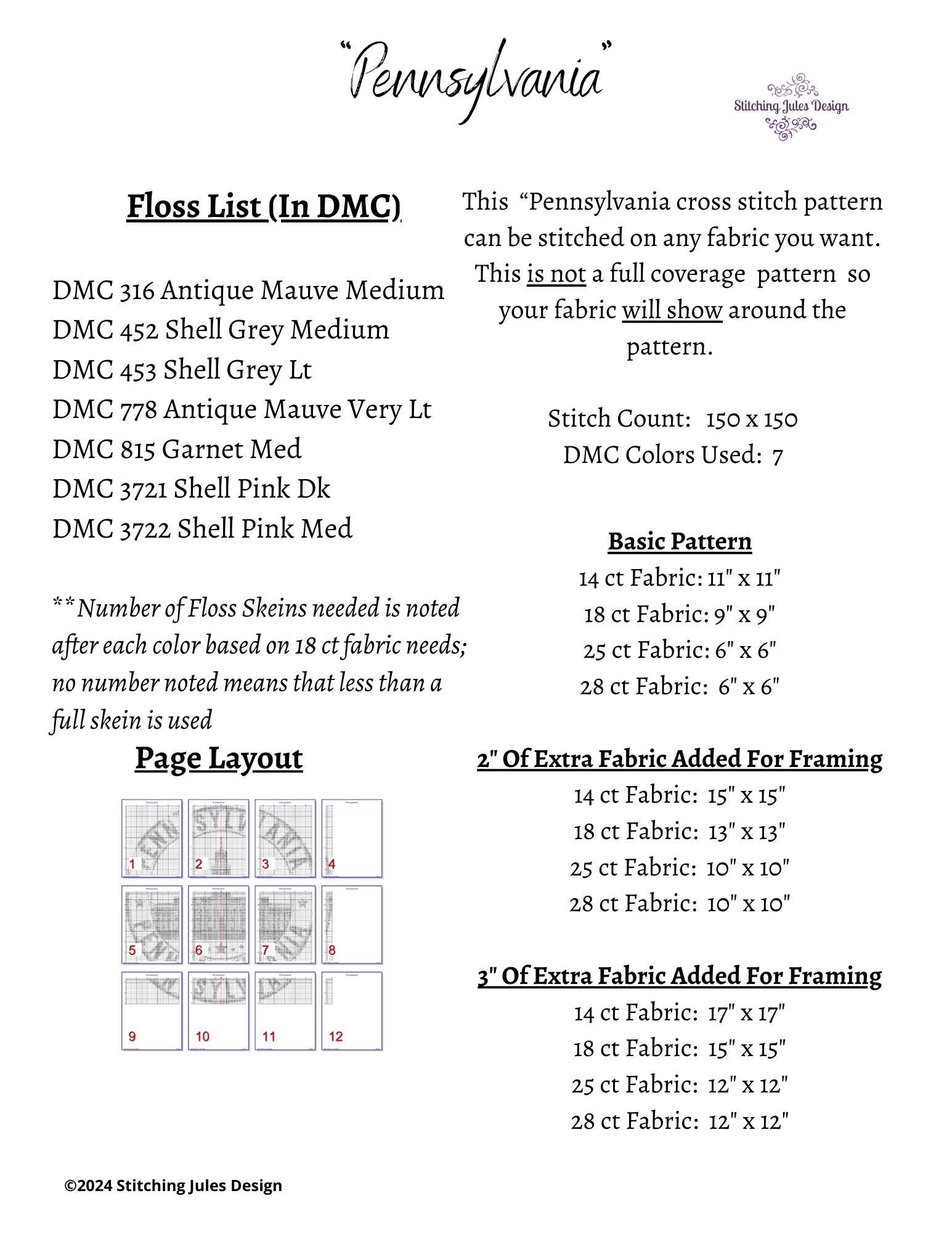 Stitching Jules Design Cross Stitch Pattern Pennsylvania US State Counted Cross Stitch Collection | Instant Download PDF