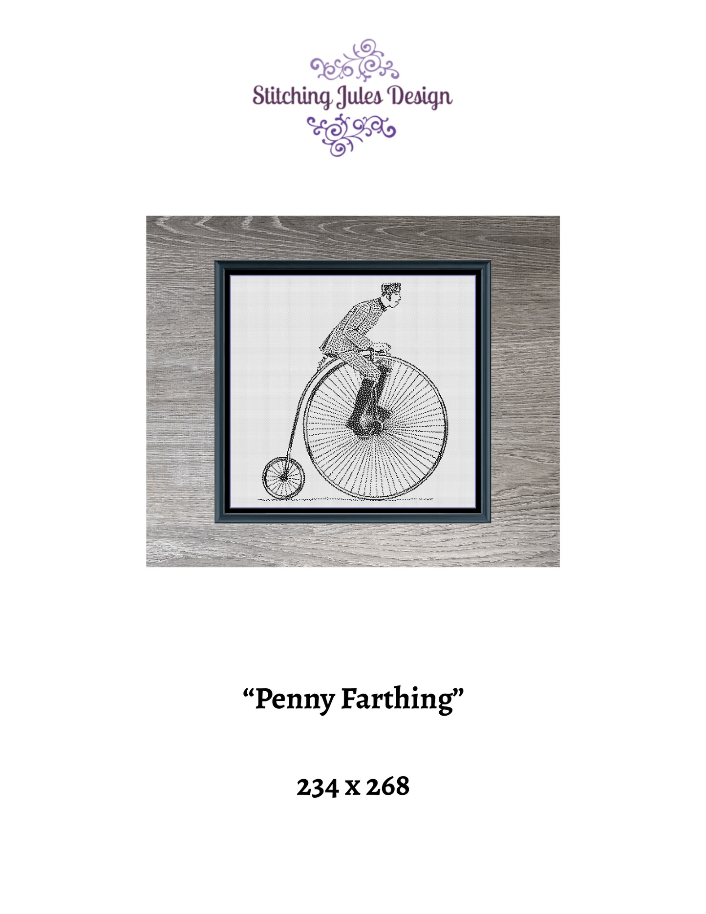 Stitching Jules Design Cross Stitch Pattern Penny Farthing Antique Bicycle Monochrome Counted Cross Stitch Pattern Digital Download PDF