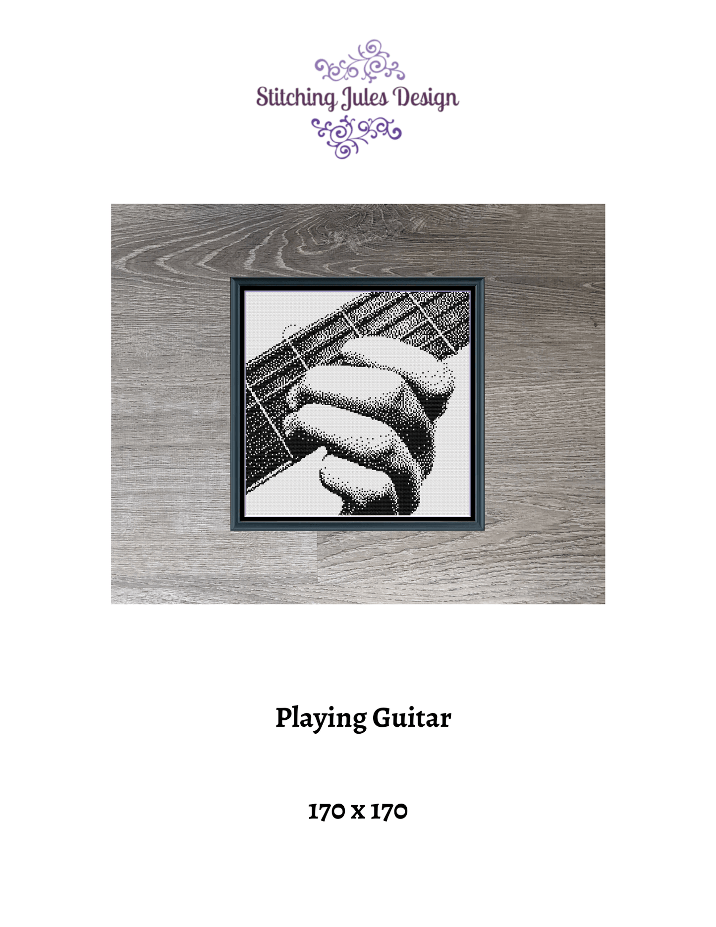 Stitching Jules Design Cross Stitch Pattern Playing Guitar Monochrome
