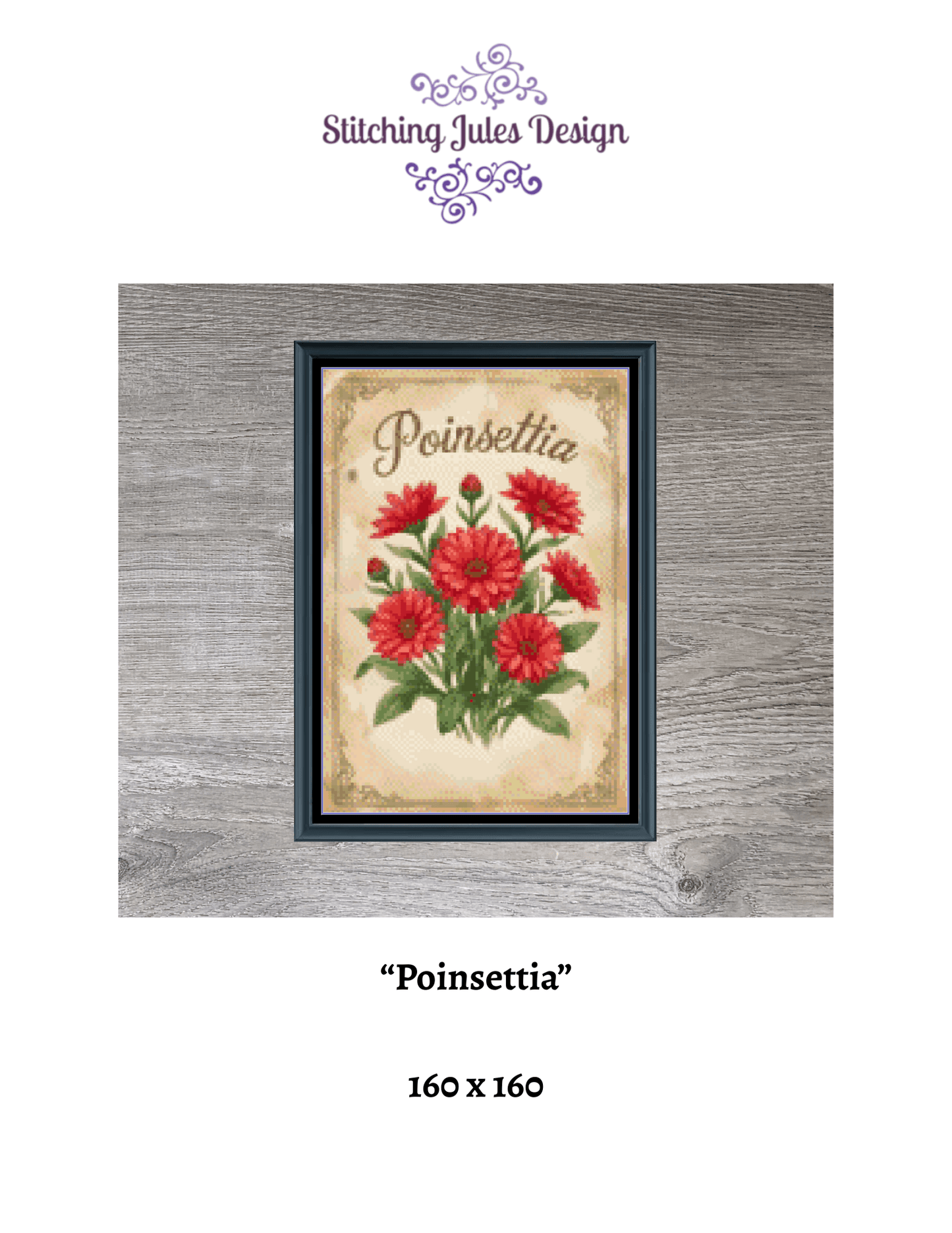 Stitching Jules Design Cross Stitch Pattern Poinsettia Winter Flower Full Coverage Counted Cross-Stitch Pattern (Digital Download)