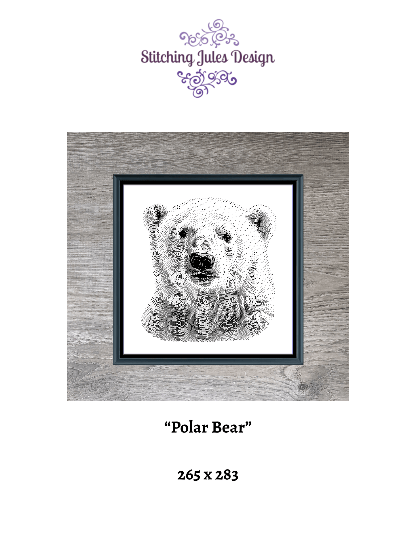 Stitching Jules Design Cross Stitch Pattern Polar Bear Wild Animal Monochrome Counted Cross-Stitch Pattern (Digital Download)