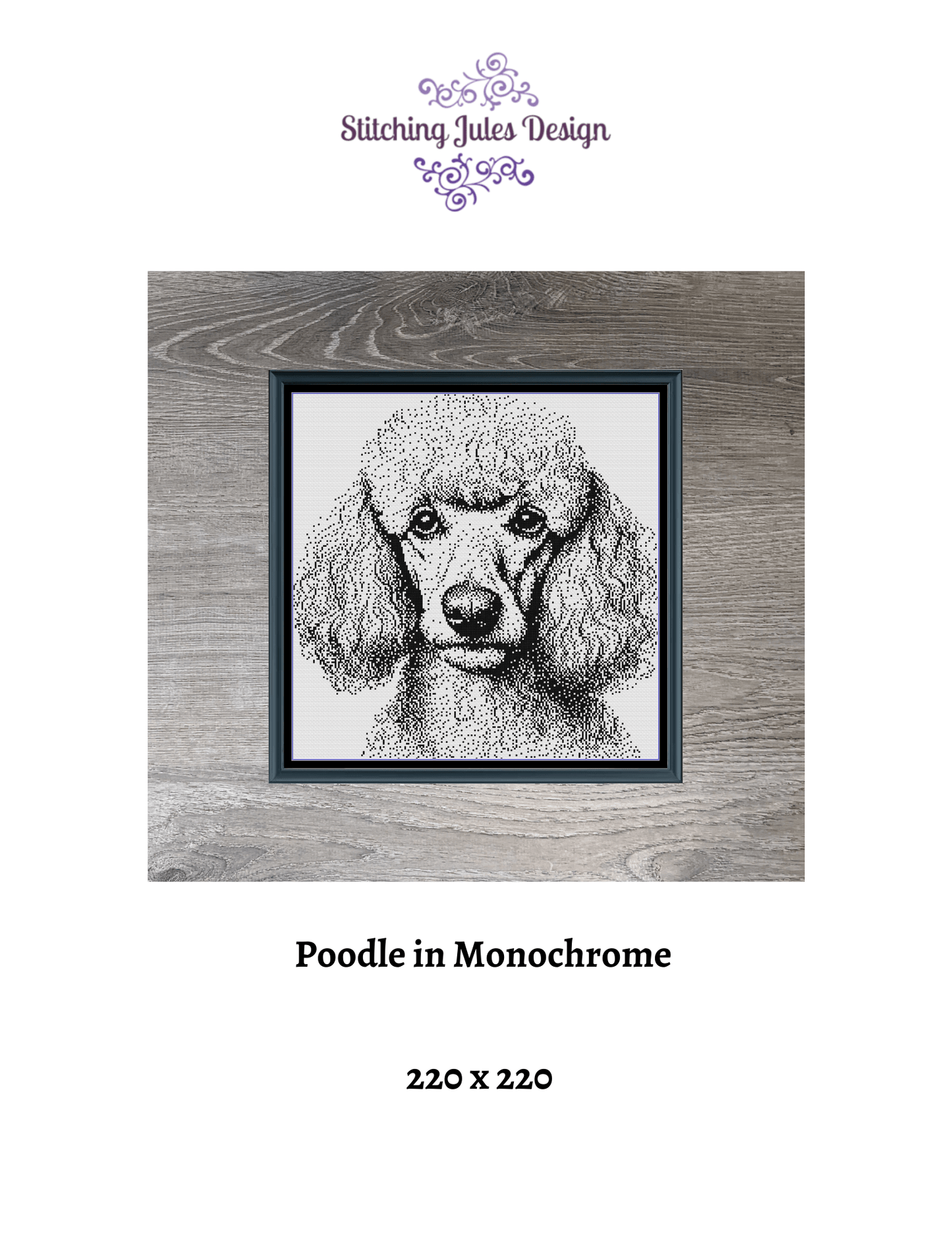 Stitching Jules Design Cross Stitch Pattern Poodle in Monochrome