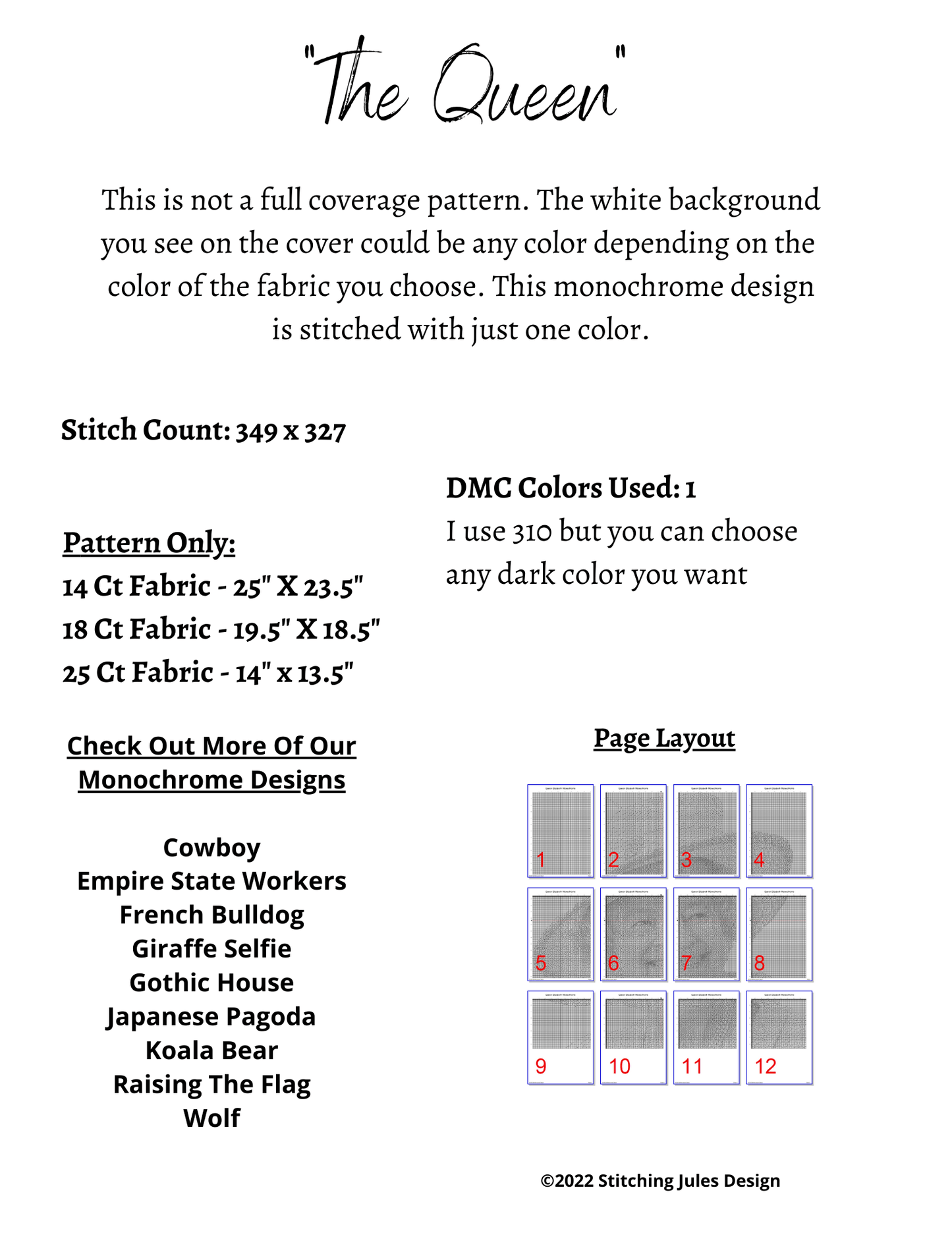 Stitching Jules Design Cross Stitch Pattern Queen Elizabeth Royalty UK London Icon Monochrome Cross Stitch Embroidery Needlepoint Pattern PDF Download