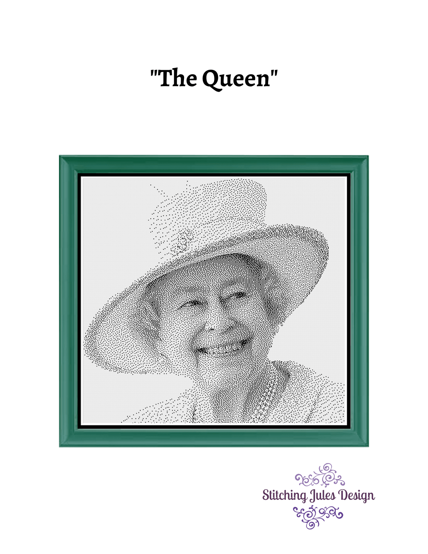 Stitching Jules Design Cross Stitch Pattern Queen Elizabeth Royalty UK London Icon Monochrome Cross Stitch Embroidery Needlepoint Pattern PDF Download