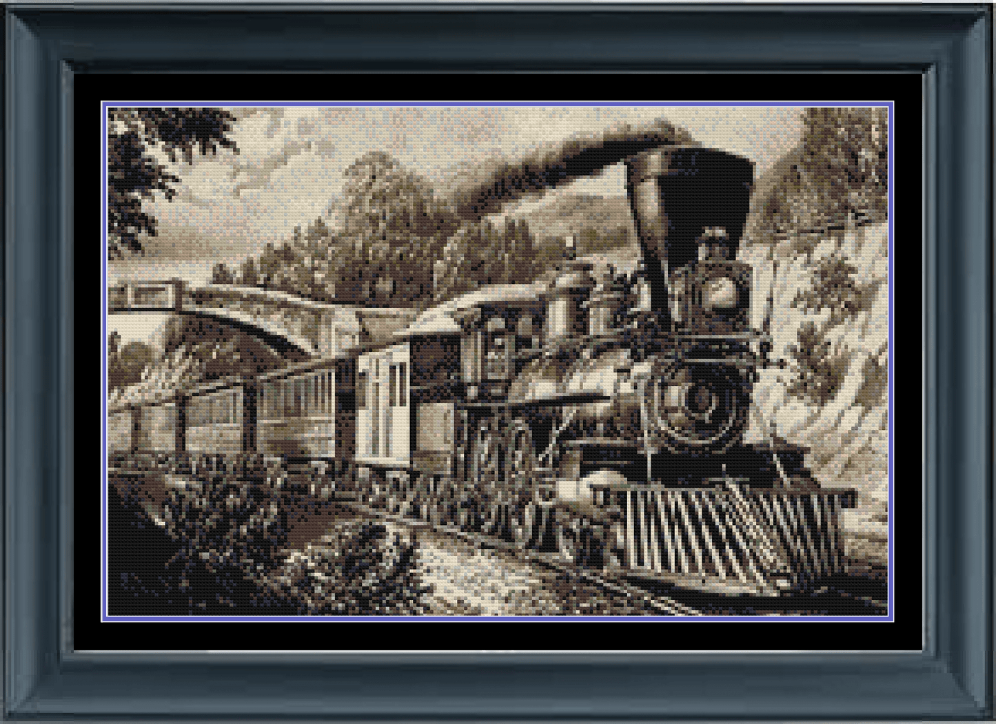 Stitching Jules Design Cross Stitch Pattern Digital PDF Download - $10 Railroad Train Cross Stitch Pattern | Sepia Cross Stitch Pattern | Digital PDF Download And Physical Pattern Options