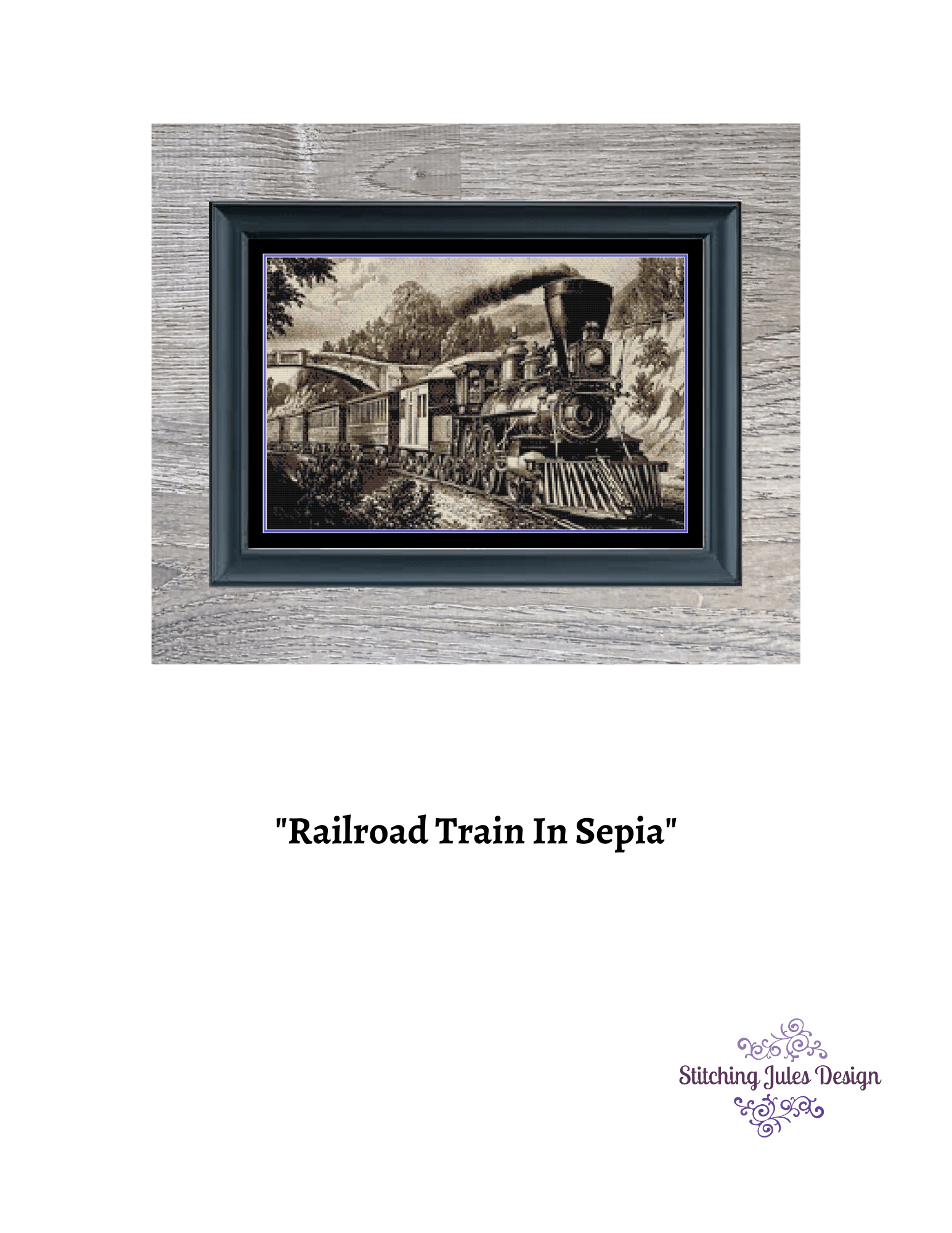 Stitching Jules Design Cross Stitch Pattern Railroad Train Cross Stitch Pattern | Sepia Cross Stitch Pattern | Digital PDF Download And Physical Pattern Options