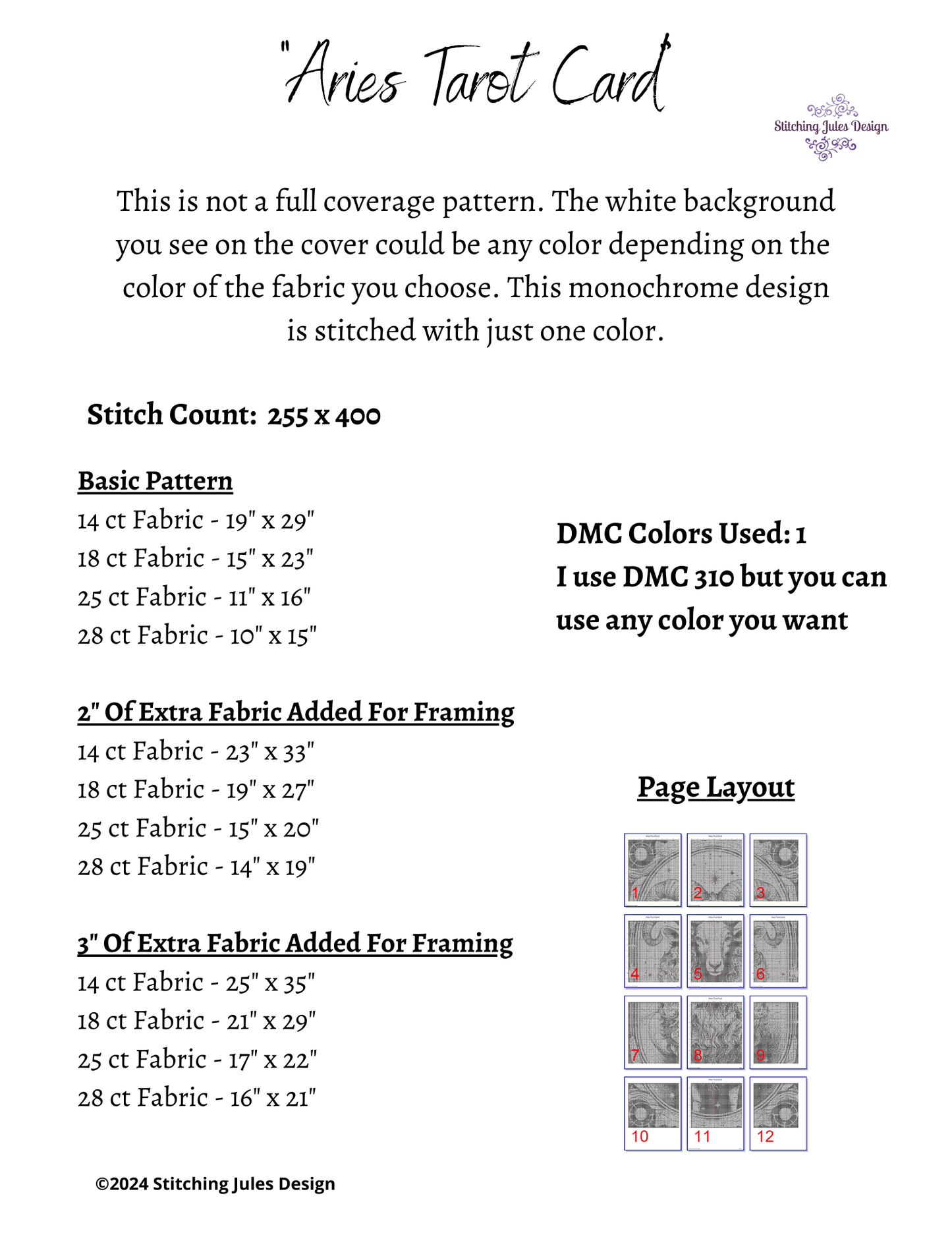 Stitching Jules Design Cross Stitch Pattern Ram Aries Tarot Card Cross Stitch Pattern Instant Download PDF