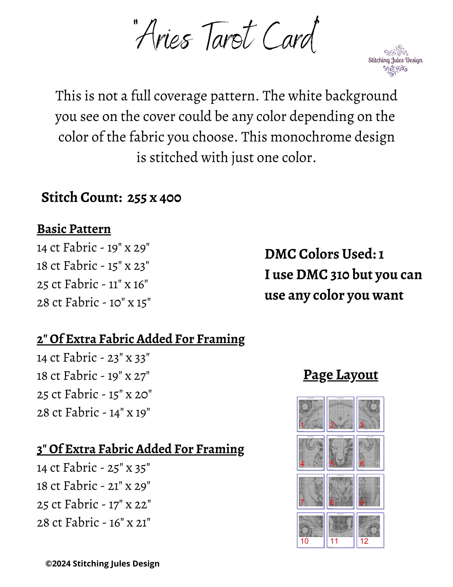 Stitching Jules Design Cross Stitch Pattern Ram Aries Tarot Card Cross Stitch Pattern Instant Download PDF