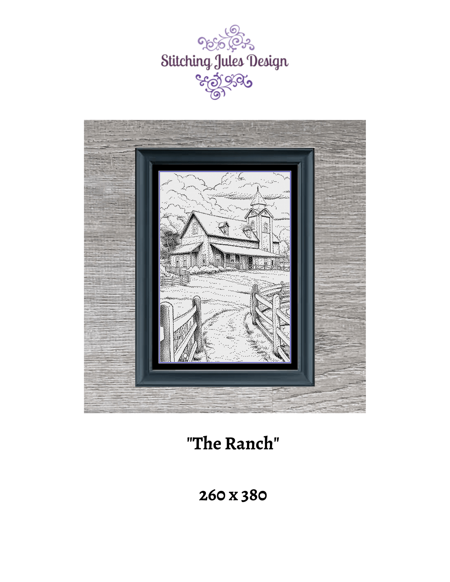 Stitching Jules Design Cross Stitch Pattern Ranch Farmhouse Cross-Stitch Pattern | Monochrome Blackwork | Instant PDF Download