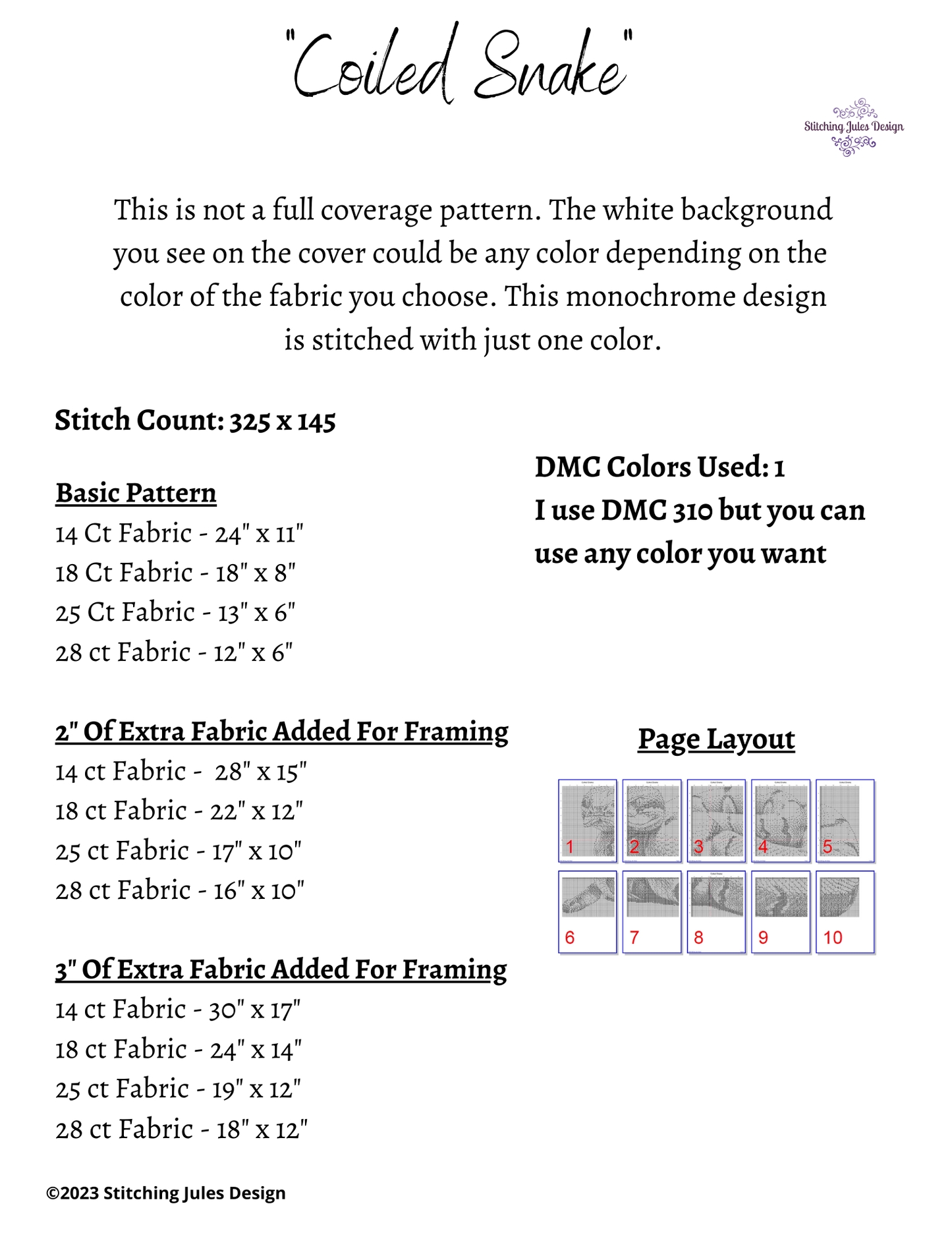 Stitching Jules Design Cross Stitch Pattern Rattlesnake Reptile Monochrome Cross Stitch Pattern