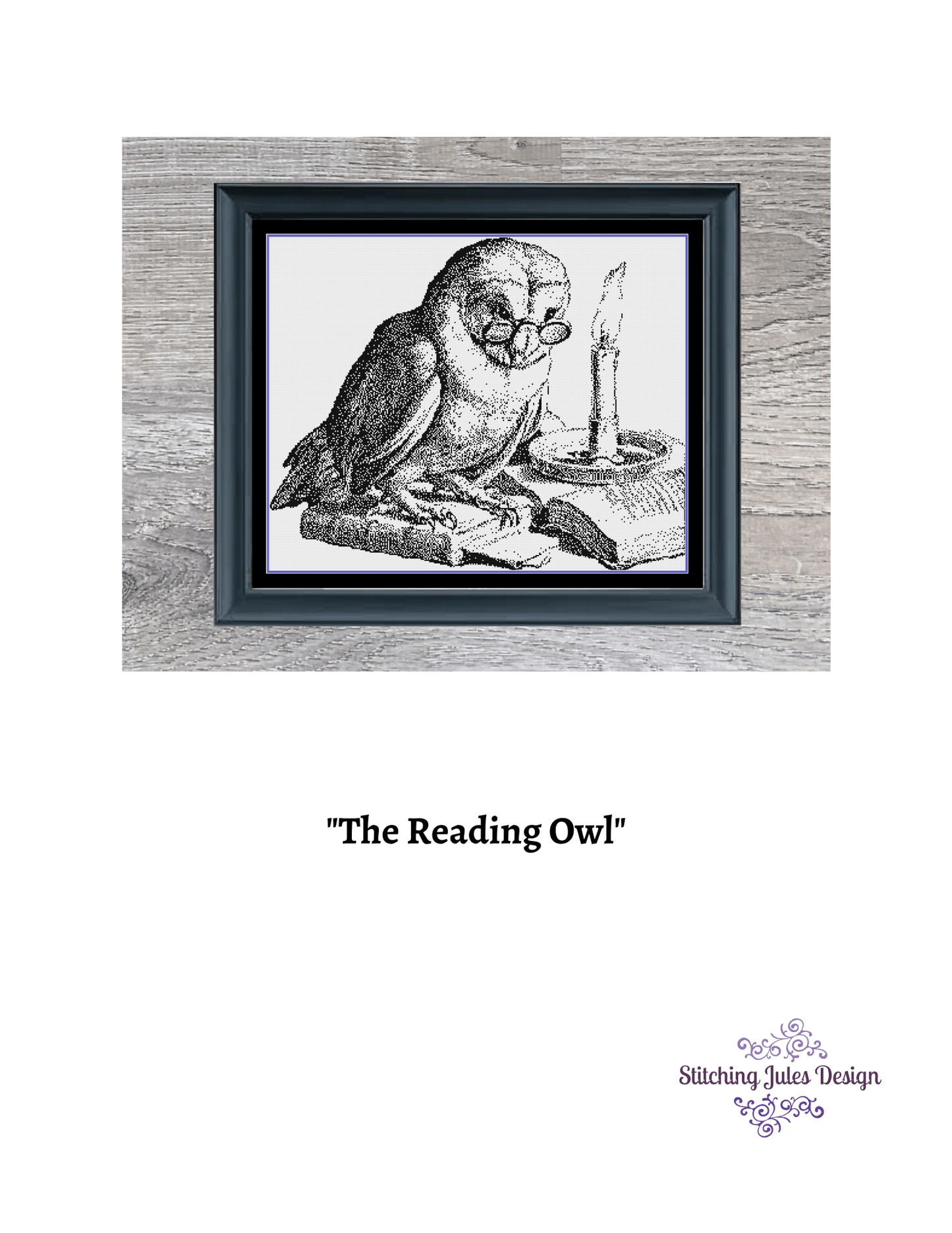 Stitching Jules Design Cross Stitch Pattern Reading Owl Cross Stitch Pattern | Book Cross Stitch Pattern | Blackwork | Instant PDF Download And Physical Pattern Options
