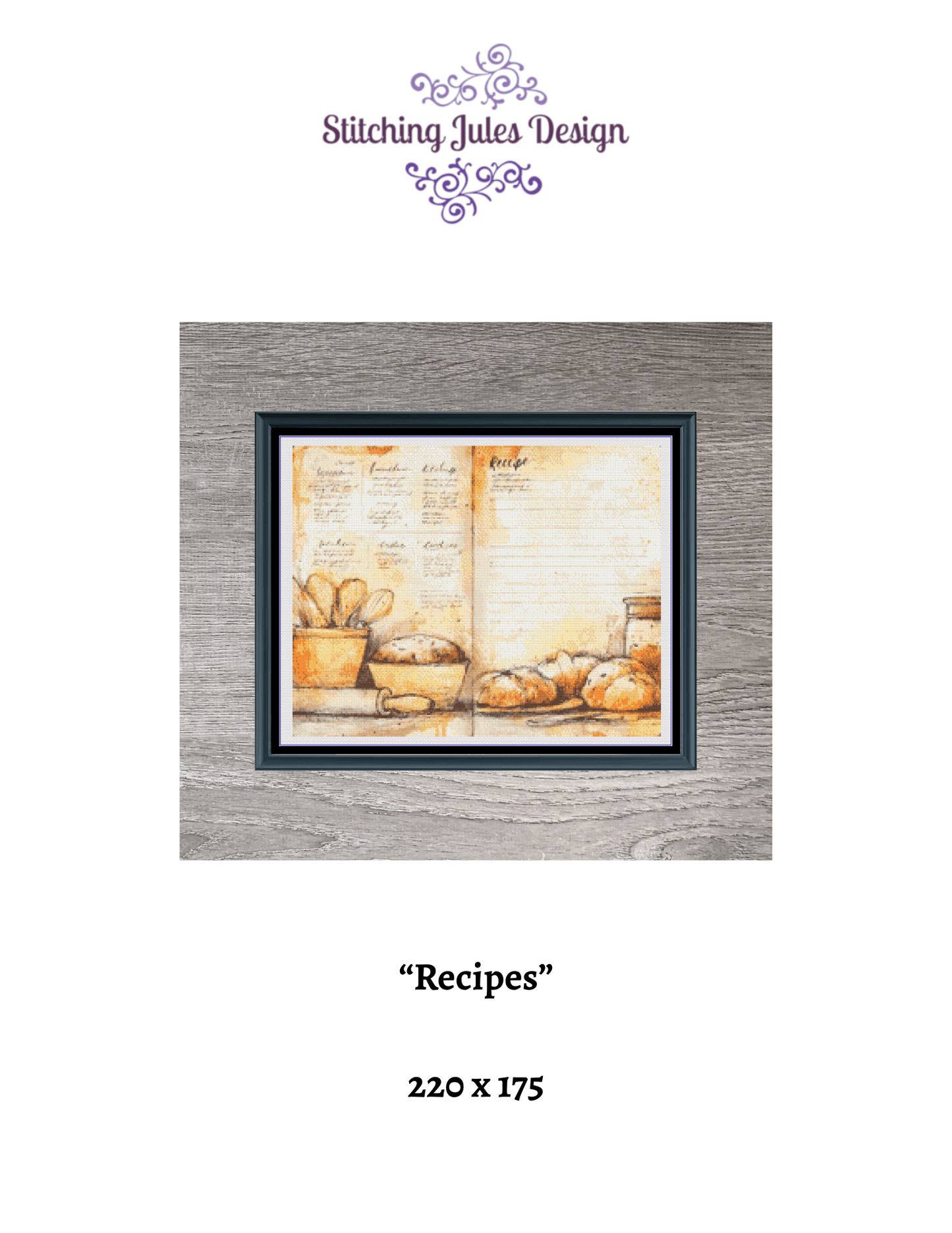 Stitching Jules Design Cross Stitch Pattern Recipes Cooking Kitchen Full Coverage Counted Cross-Stitch Pattern (Digital Download)