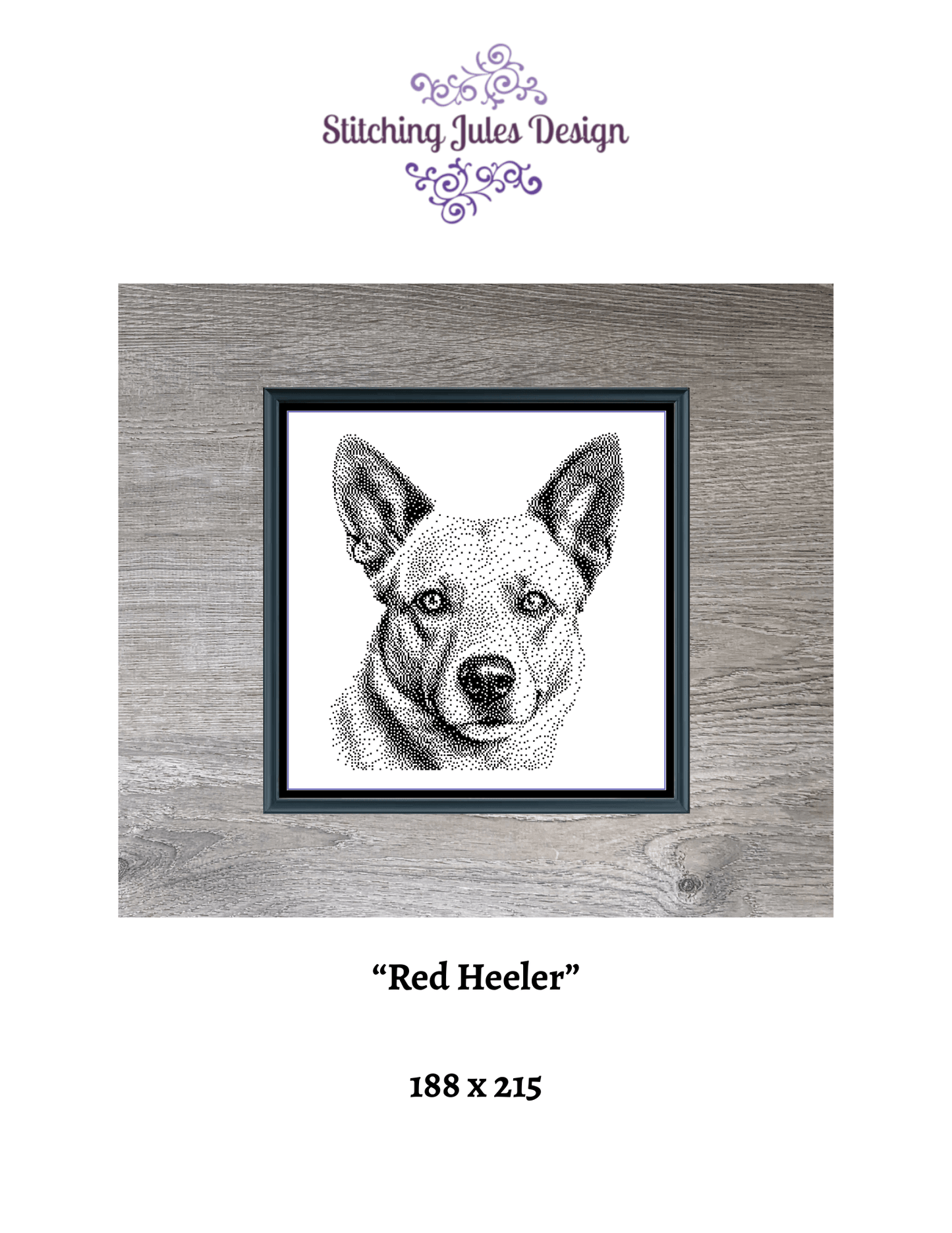 Stitching Jules Design Cross Stitch Pattern Red Heeler Herding Dog Monochrome Counted Cross-Stitch Pattern (Digital Download)