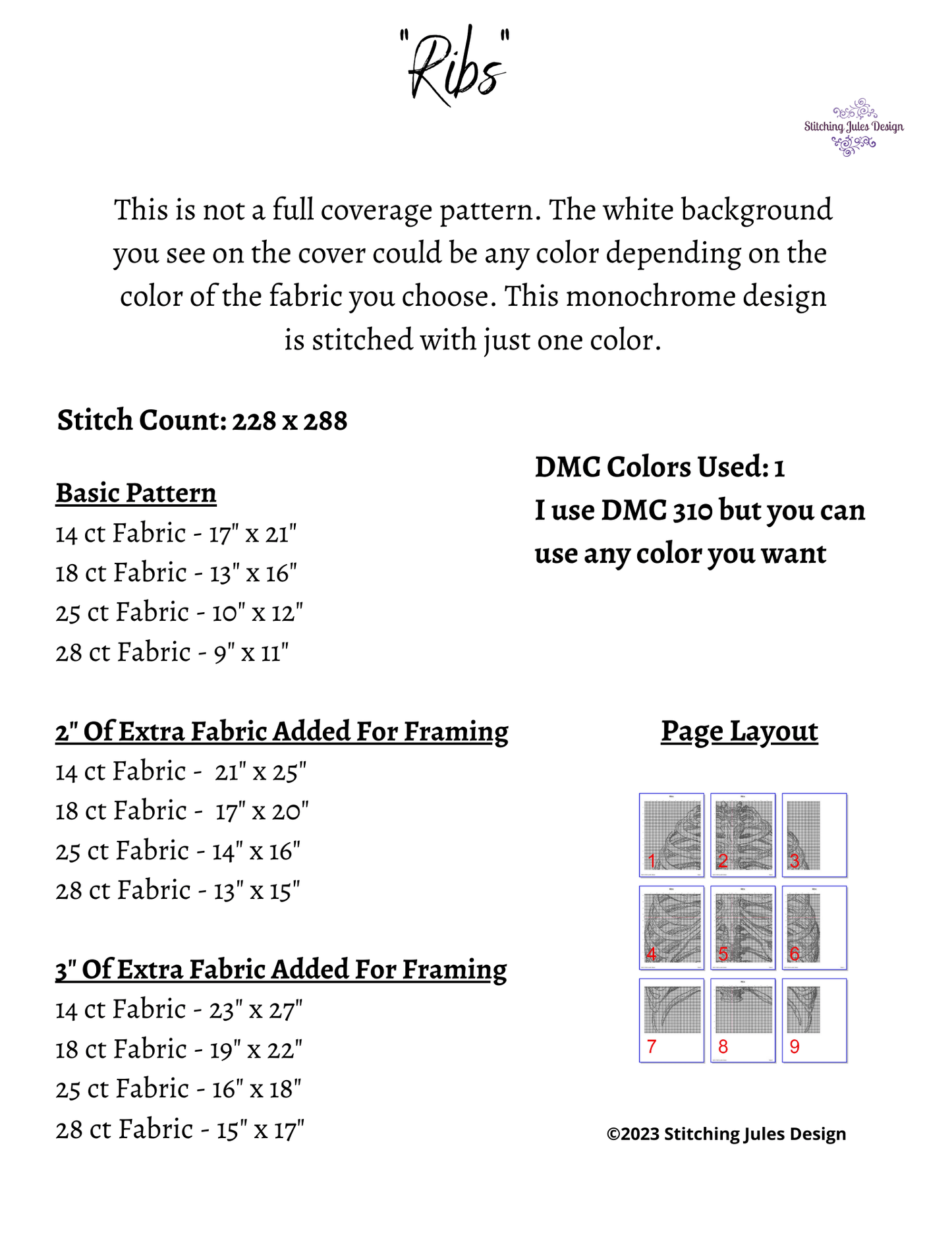 Stitching Jules Design Cross Stitch Pattern Ribs Cross Stitch Pattern | Human Anatomy Cross Stitch Pattern | Monochrome | Instant PDF Download