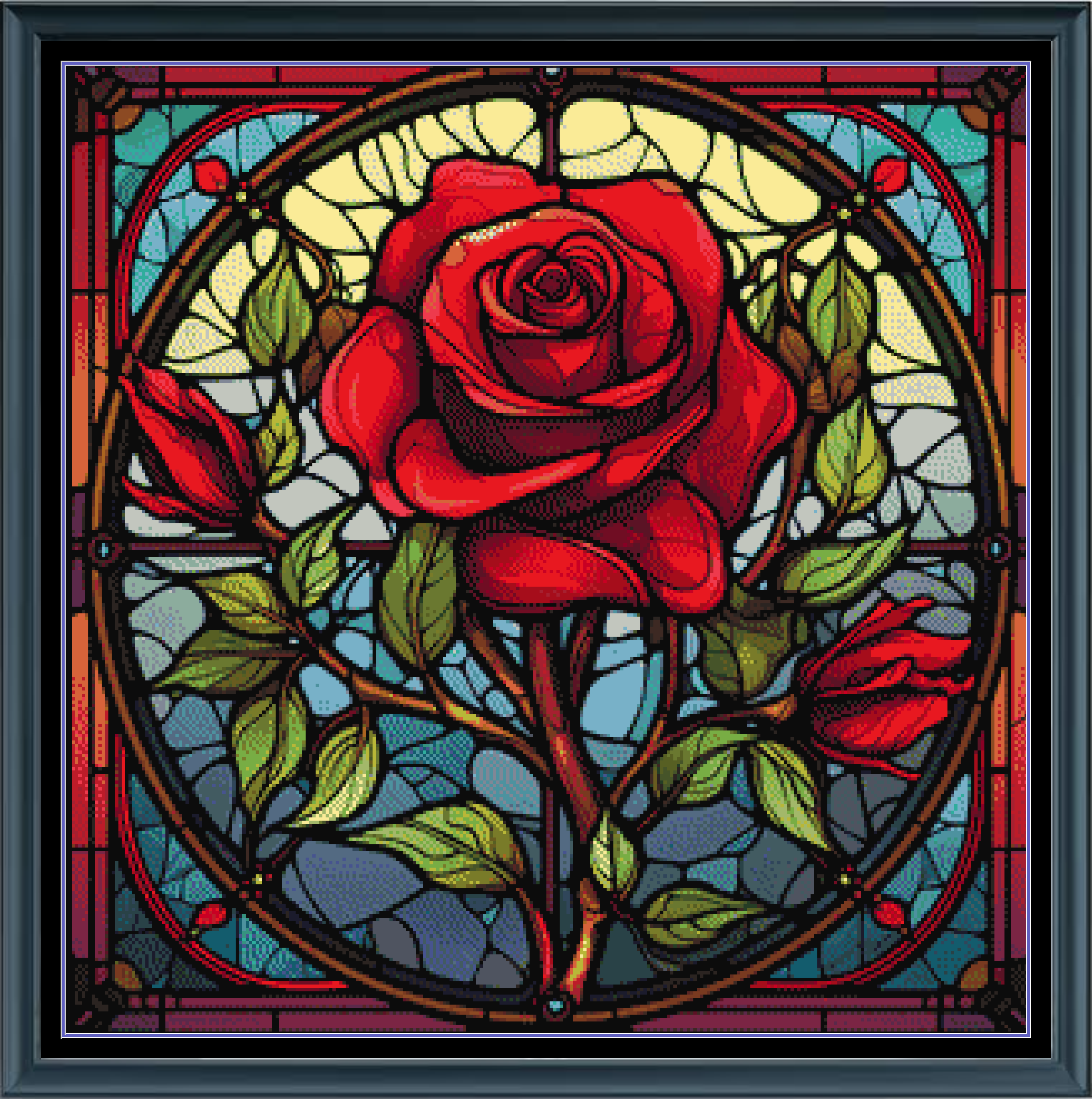 Stitching Jules Design Cross Stitch Pattern Rose Flower Floral Stained Glass Full Coverage Counted Cross Stitch Pattern Digital Download