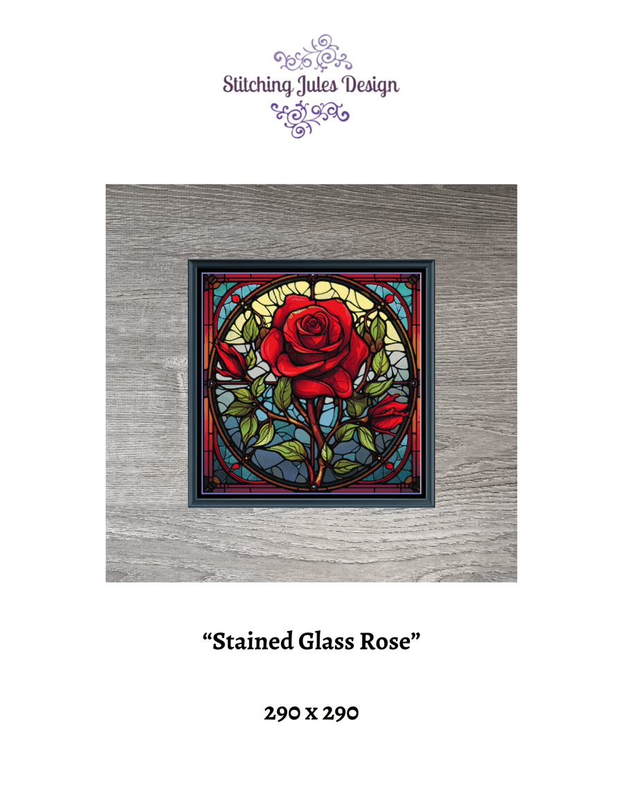 Stitching Jules Design Cross Stitch Pattern Rose Flower Floral Stained Glass Full Coverage Counted Cross Stitch Pattern Digital Download