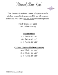 Thumbnail for Stitching Jules Design Cross Stitch Pattern Rose Flower Floral Stained Glass Full Coverage Counted Cross Stitch Pattern Digital Download