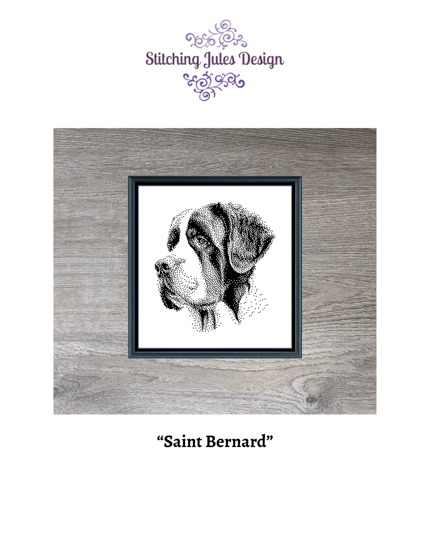 Stitching Jules Design Cross Stitch Pattern Saint Bernard Dog Breed Monochrome Counted Cross-Stitch Pattern (Digital Download)
