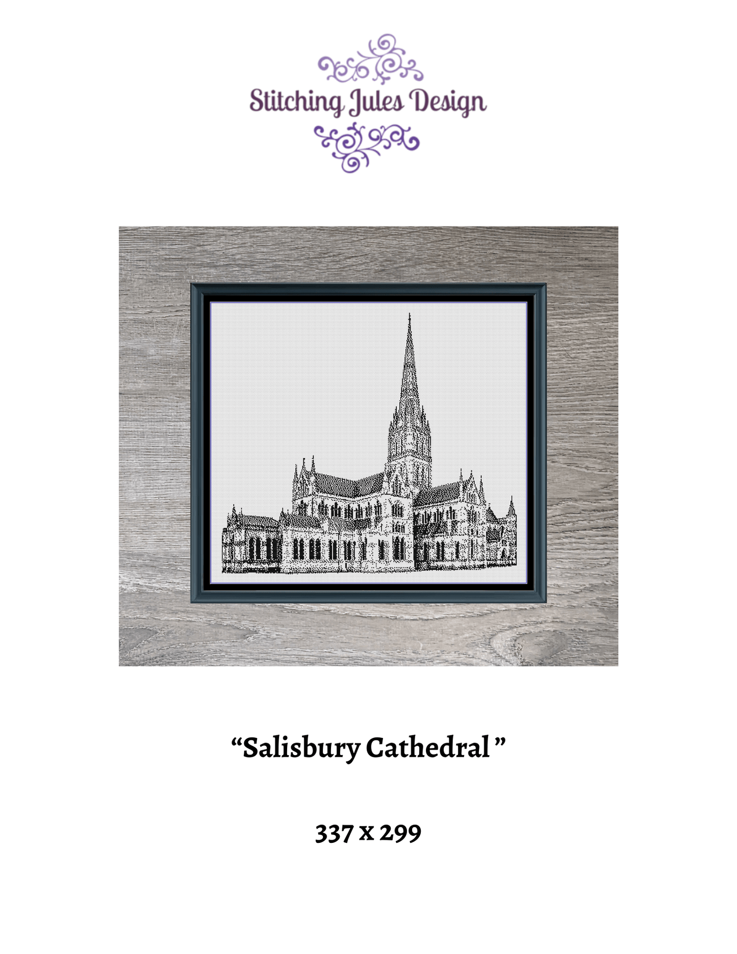 Stitching Jules Design Cross Stitch Pattern Salisbury Cathedral UK Architecture Monochrome Counted Cross-Stitch Pattern (Digital Download)