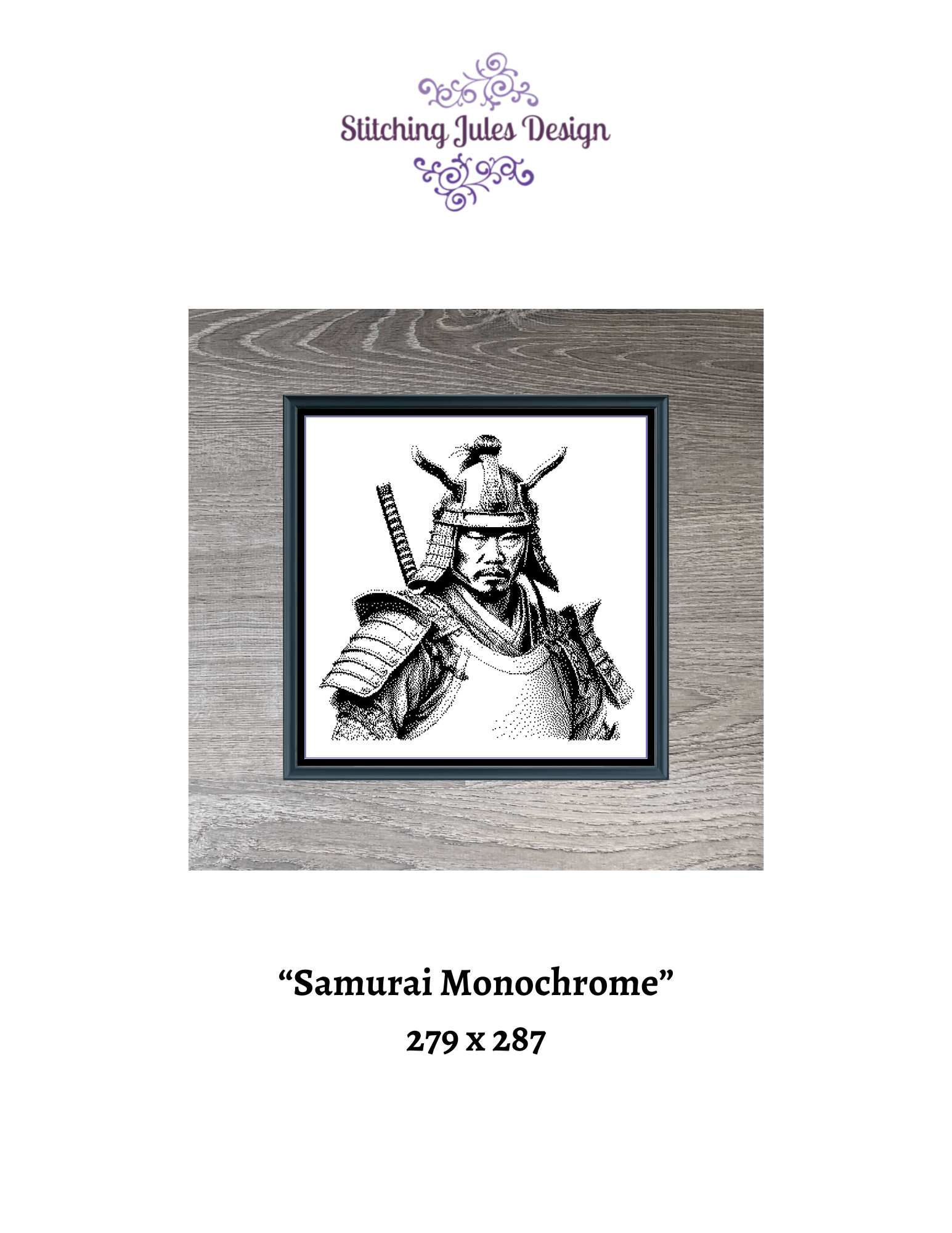 Stitching Jules Design Cross Stitch Pattern Samurai Warrior Japanese Monochrome Counted Cross Stitch Pattern Digital Download