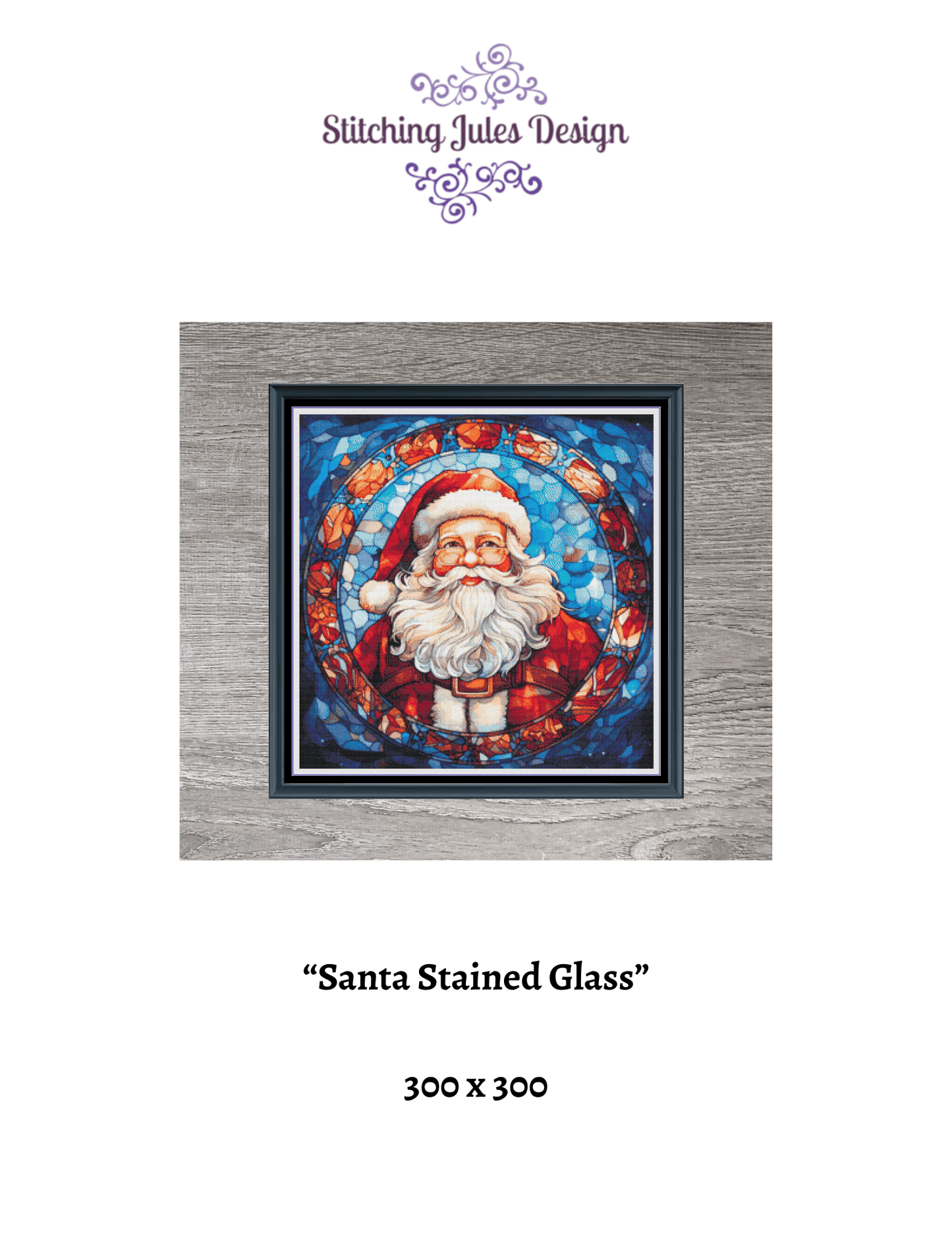 Stitching Jules Design Cross Stitch Pattern Santa Claus Christmas Stained Glass Large Full Coverage Counted Cross-Stitch Pattern (Digital Download)