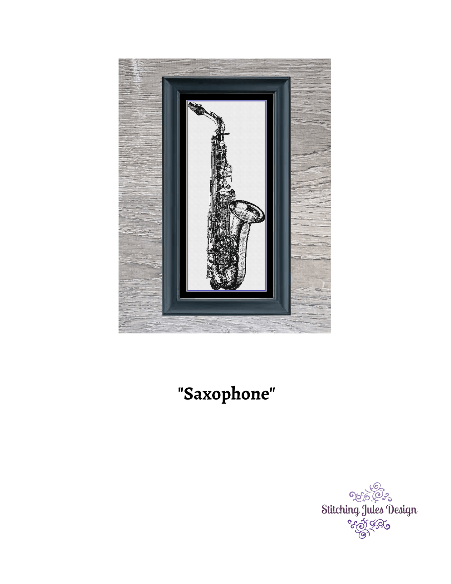 Stitching Jules Design Cross Stitch Pattern Saxophone Cross Stitch Pattern | Musical Instrument Cross Stitch Pattern | Blackwork | Instant PDF Download And Physical Pattern Options