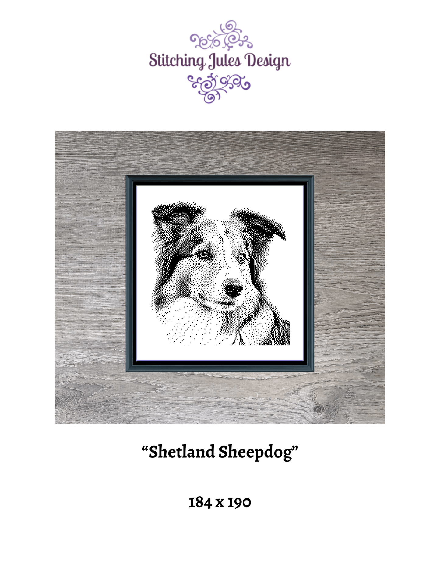 Stitching Jules Design Cross Stitch Pattern Shetland Sheepdog Sheltie Dog Breed Monochrome Counted Cross-Stitch Pattern (Digital Download)