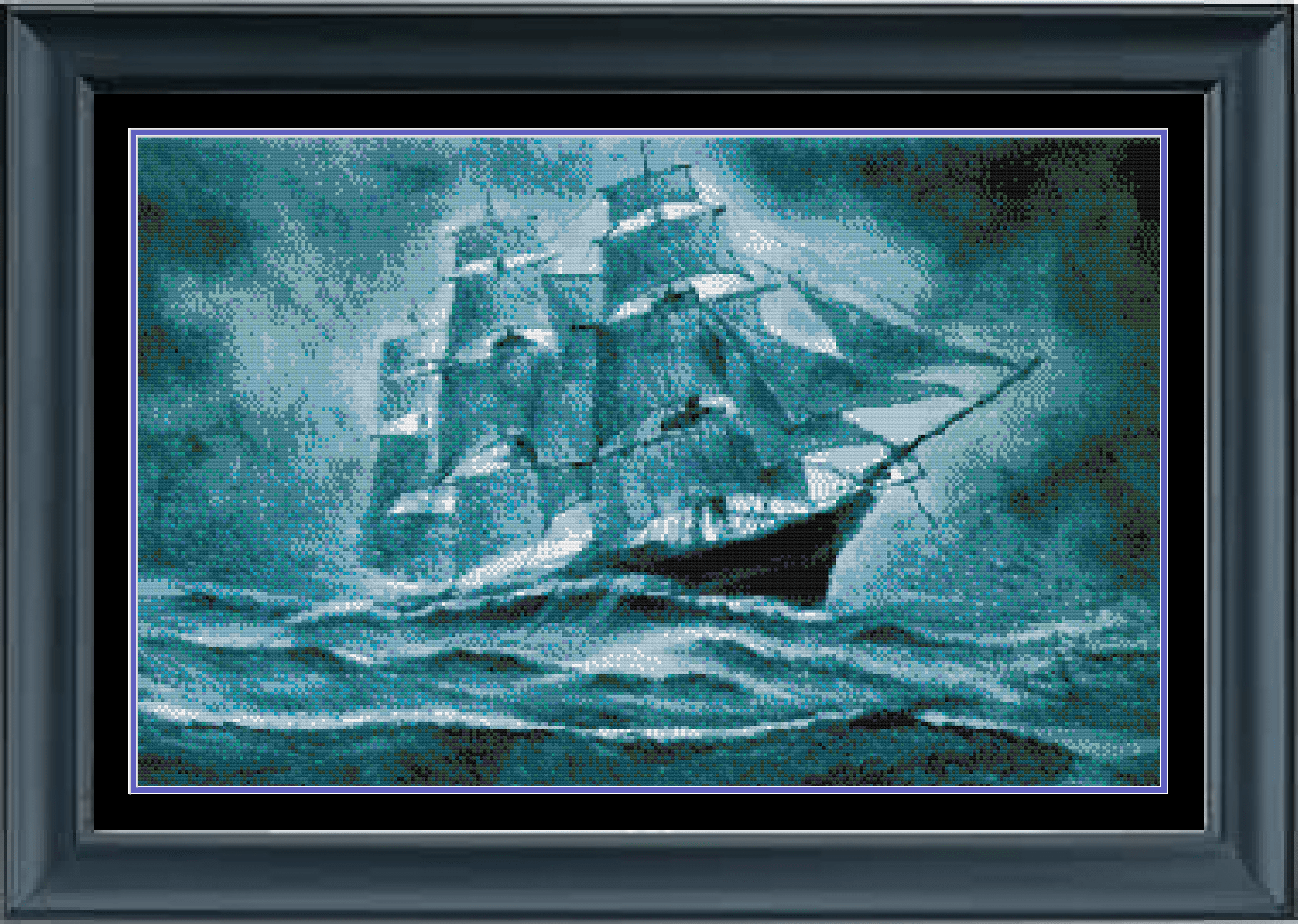 Stitching Jules Design Cross Stitch Pattern Ship Night Storm Seas Ocean Cross Stitch Embroidery Needlepoint Pattern PDF Download - Ready For Pattern Keeper