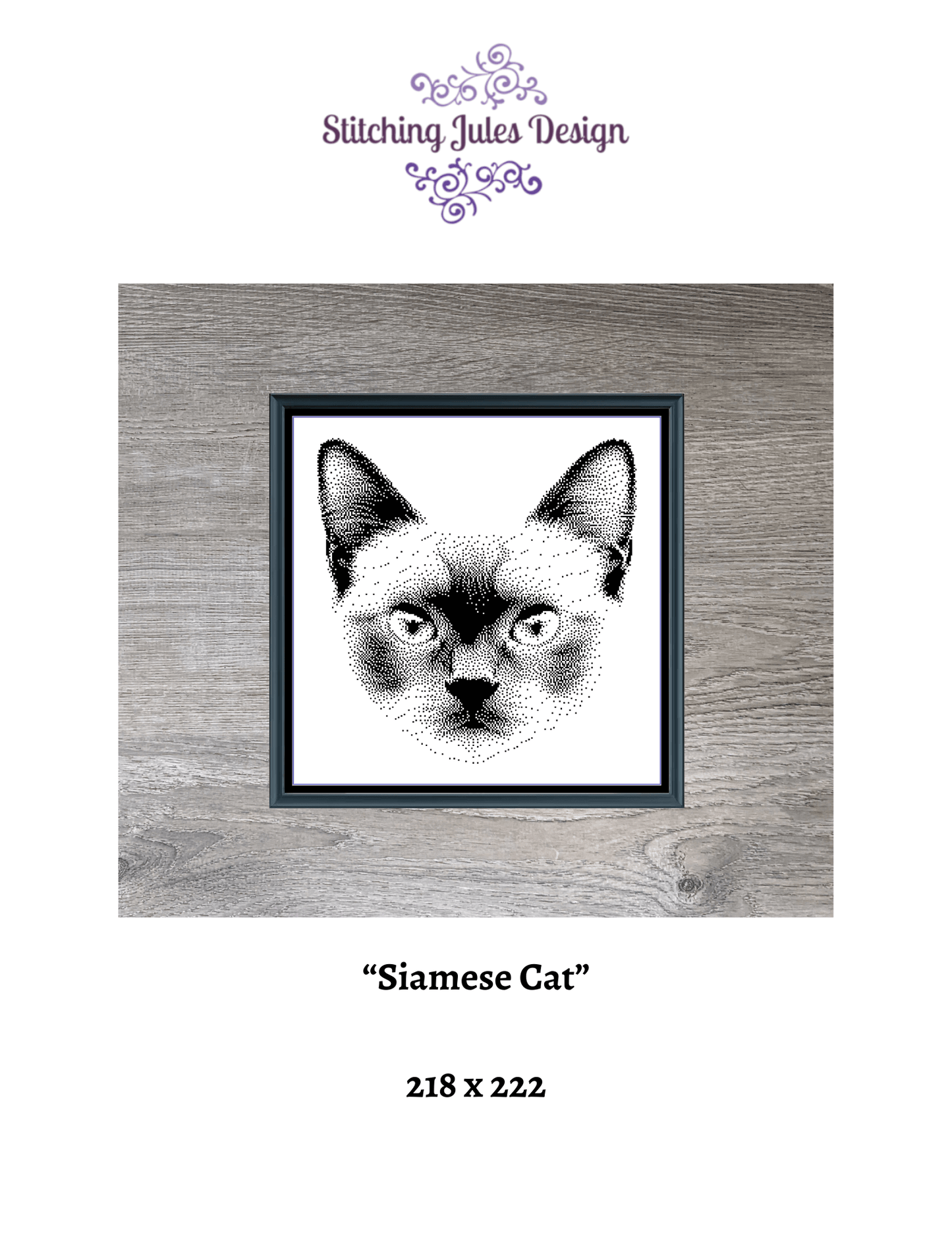 Stitching Jules Design Cross Stitch Pattern Siamese Cat Breed Monochrome Counted Cross-Stitch Pattern (Digital Download)